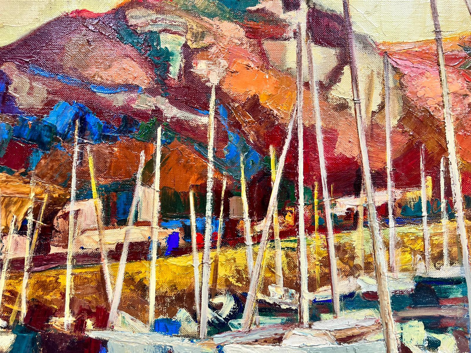 Tramonto sul porto della Provenza Olio firmato post impressionista - Painting Postimpressionismo di Josine Vignon
