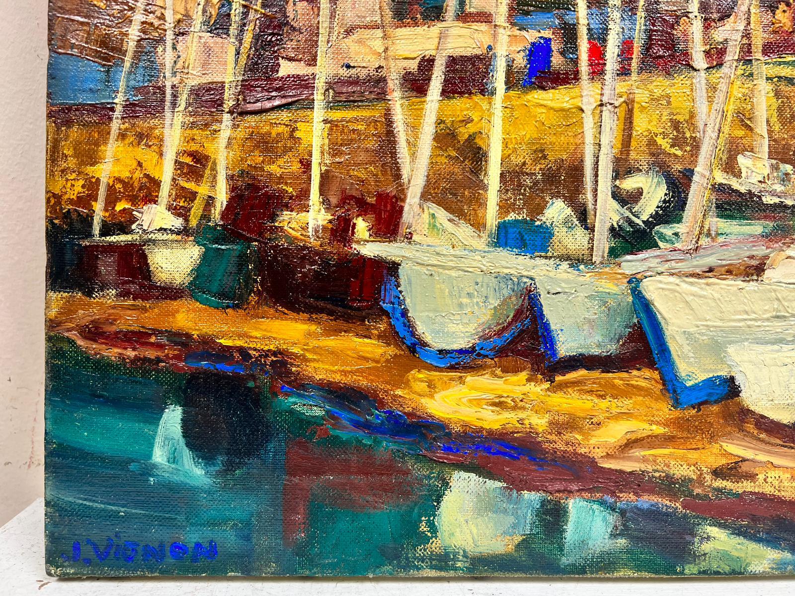 Tramonto in Provenza al porto
di Josine Vignon (Francia 1922-2022)
firmato sul fronte e sul retro
dipinto a olio su tela, senza cornice

tela: 18 x 22 pollici

Colori: Colori giallo, rosso, blu, bianco e arancione

Ottime condizioni

Provenienza: