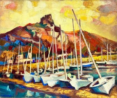 Sunset Over Provence Harbour Post Impressionist Signed Oil