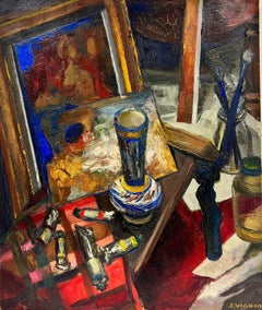 The Artist's Studio Post Impressionist Signed Oil Interior Scene