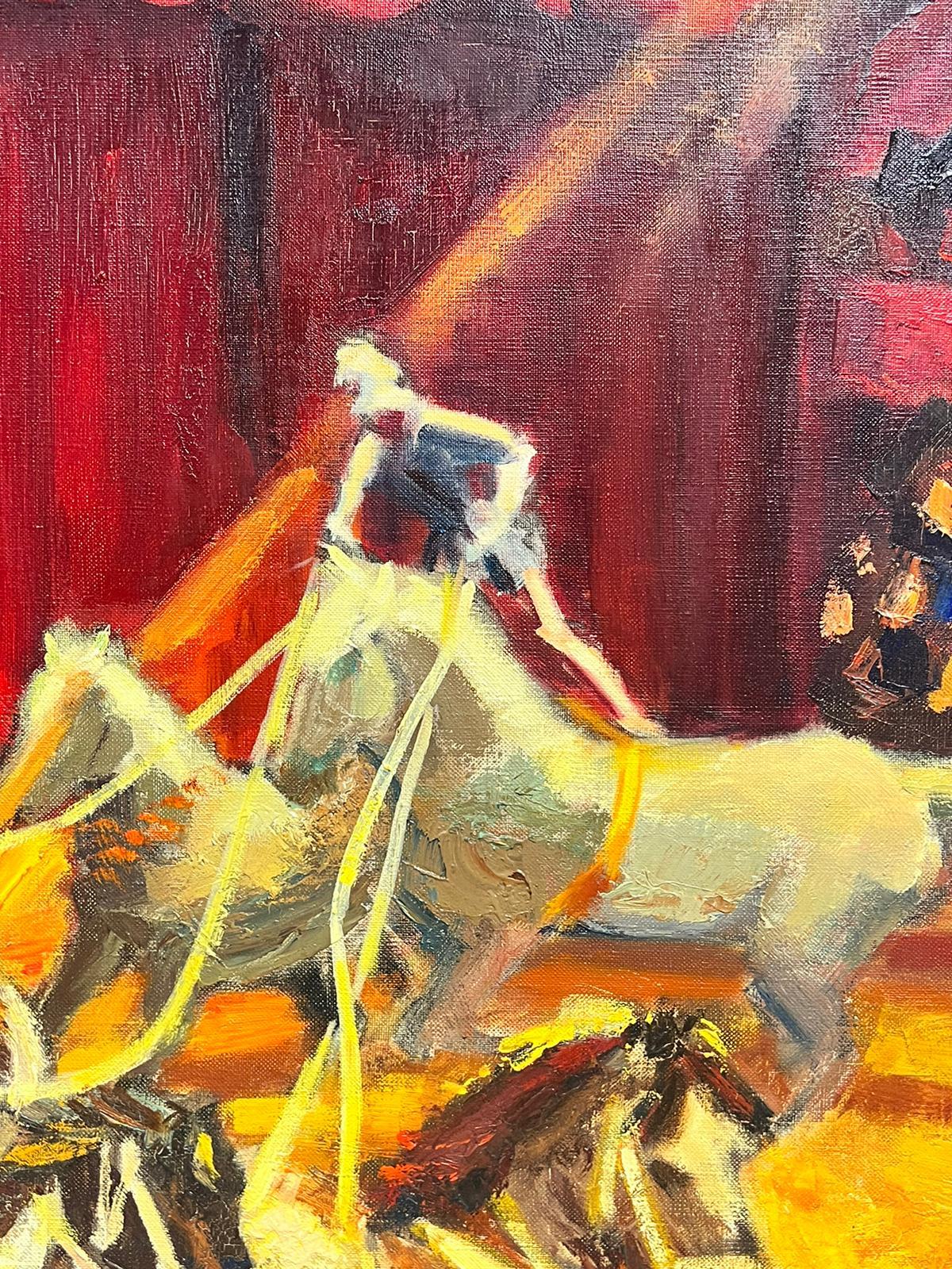 Große französische postimpressionistische Öl- Zirkus-Ring-Interieurszene mit Zirkuspferden (Post-Impressionismus), Painting, von Josine Vignon