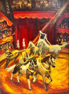The Circus Horses Large French Post Impressionist Oil Circus Ring Interior Scene