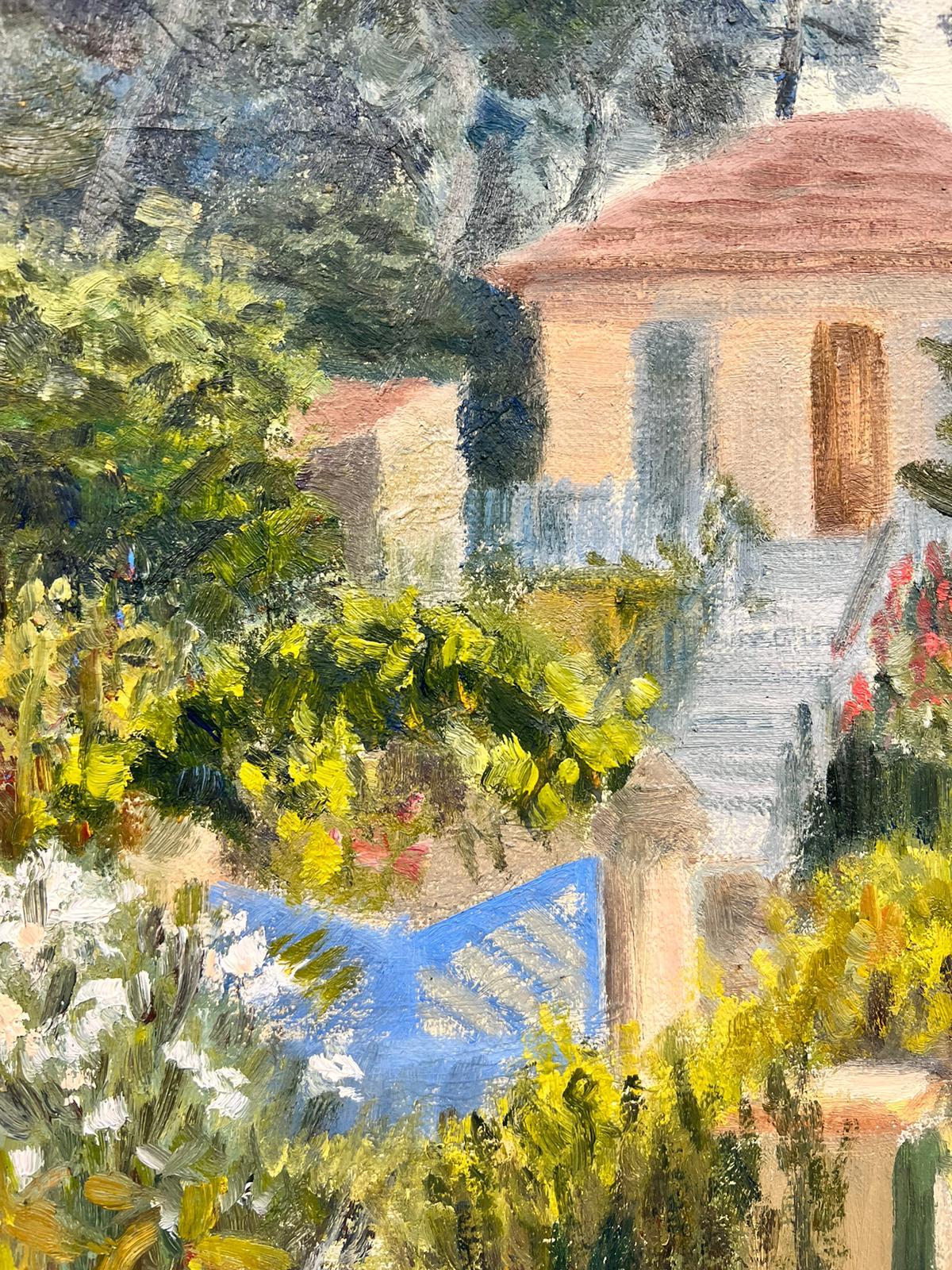 Garden Landscape
by Josine Vignon (French 1922-2022)
stamped verso
oil painting on canvas, unframed

canvas: 16 x 10.5 inches

Colors: Green colors, brown, blue, white and red

Very good condition

Provenance: from the artists estate, France

Josine