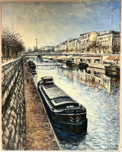 The River Seine Paris Huge French Post Impressionist Signed Oil on canvas