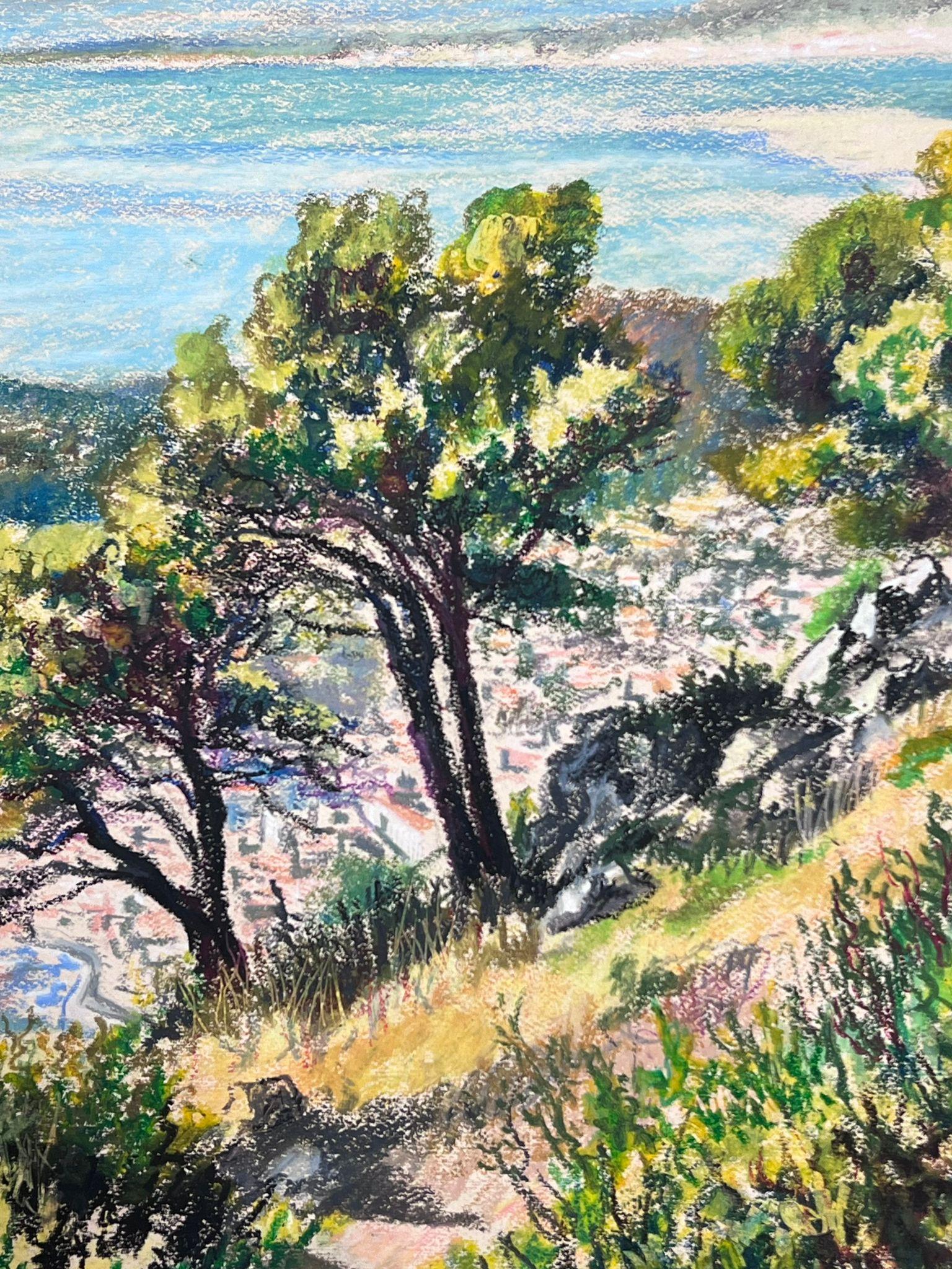 The South of France Coastal Sea View Large 1970's French Impressionist Pastel  For Sale 1