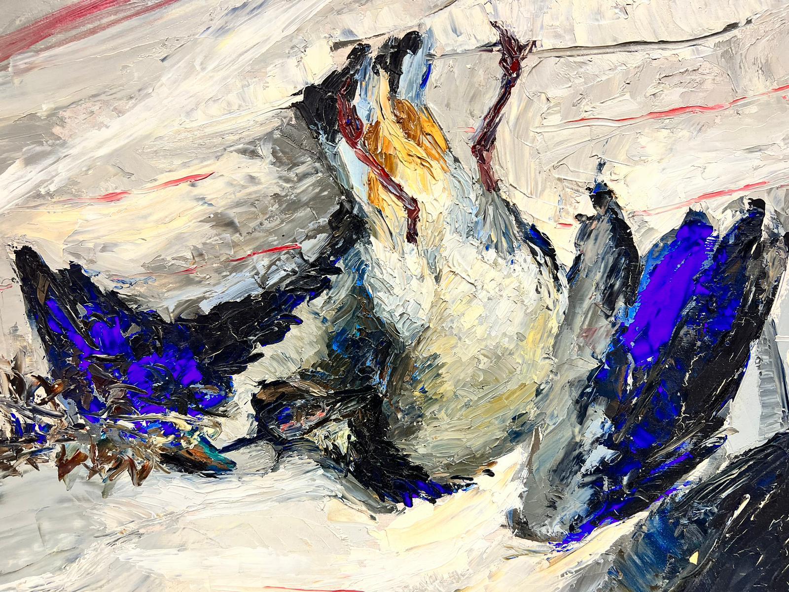 Two Blue Dancing Birds Thick Oil Impasto Animal Abstract For Sale 3
