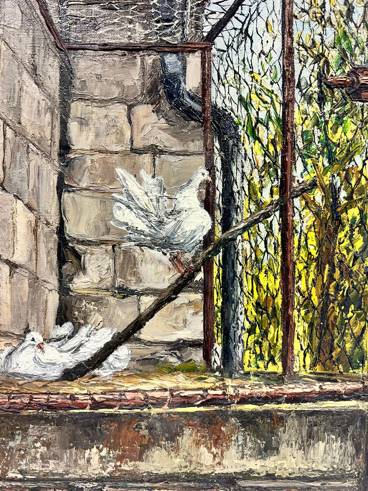 Two Enclosed White Pigeons Post Impressionist Signed Oil - Post-Impressionist Painting by Josine Vignon