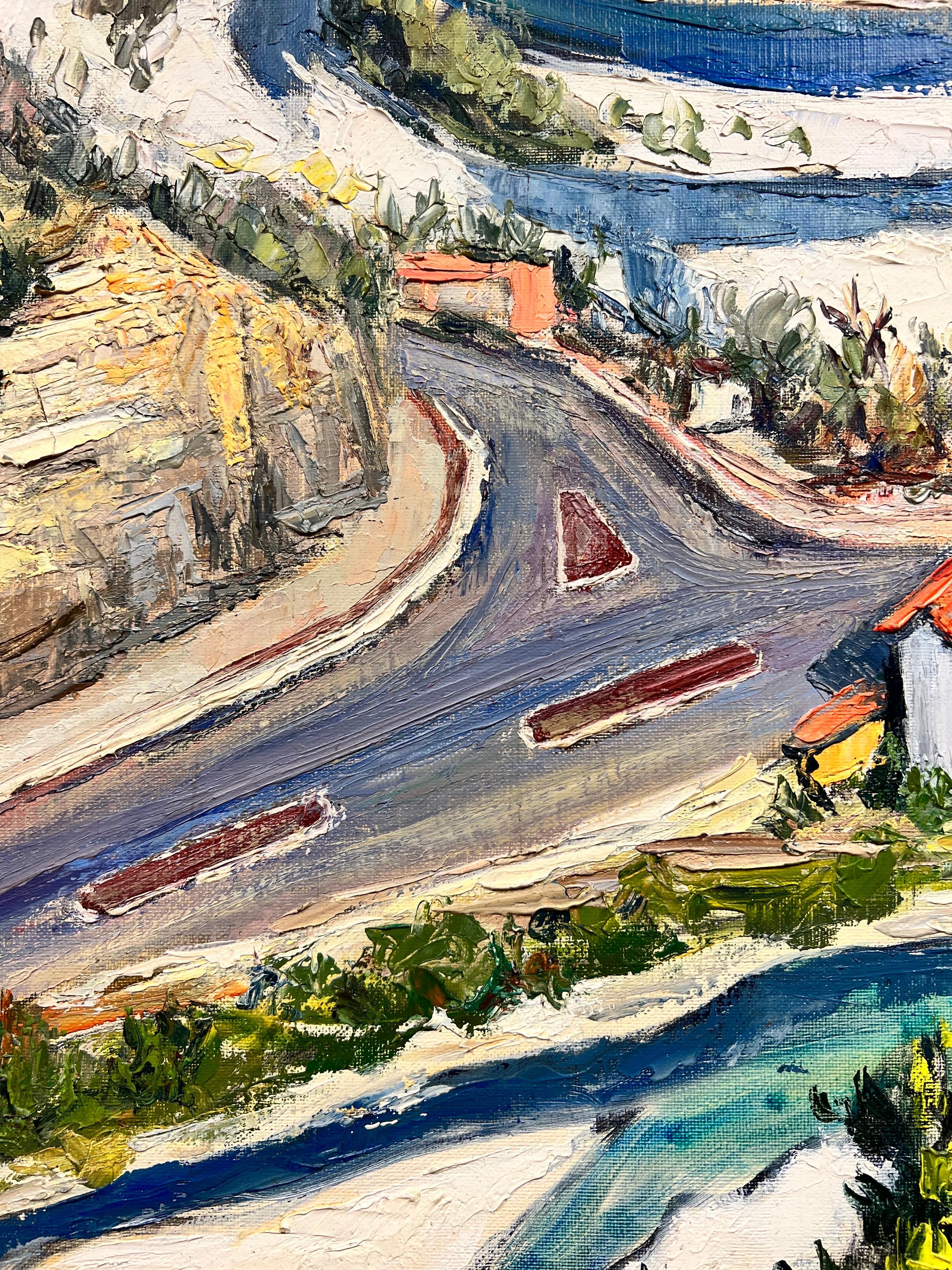 Very Thick Impasto Oil Huge 1960's French Oil Alpine Mountain Twisting Road Pass 2