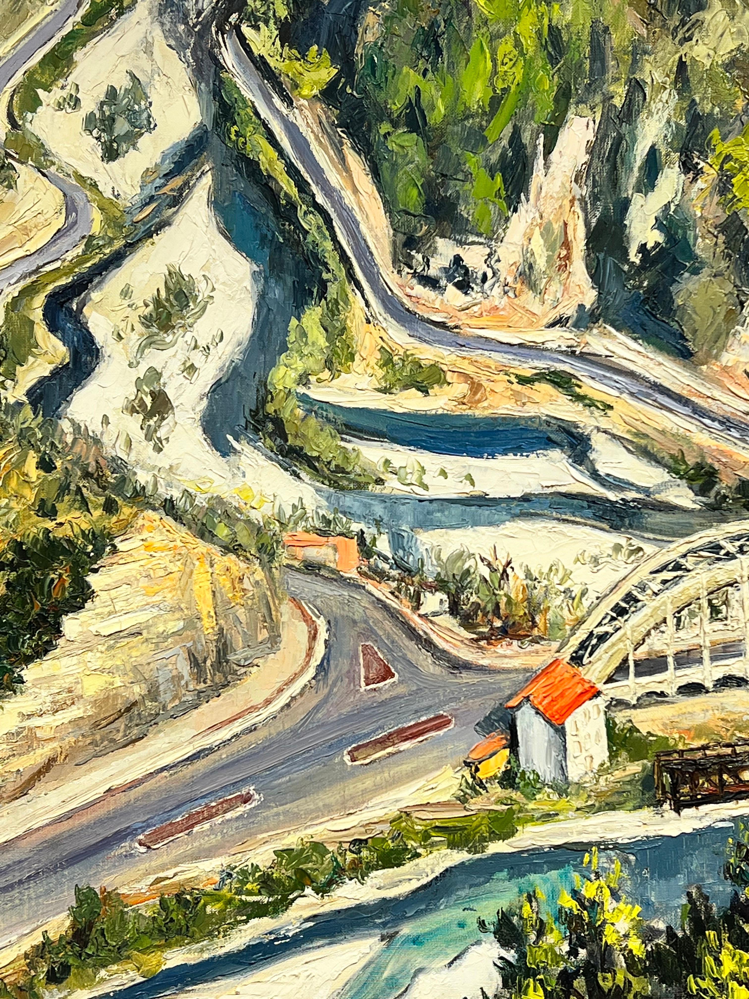 Very Thick Impasto Oil Huge 1960's French Oil Alpine Mountain Twisting Road Pass 4