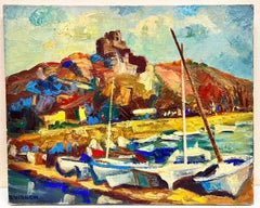 Vibrant Boats At The French Harbour Impressionist Signed Thick Oil Impasto