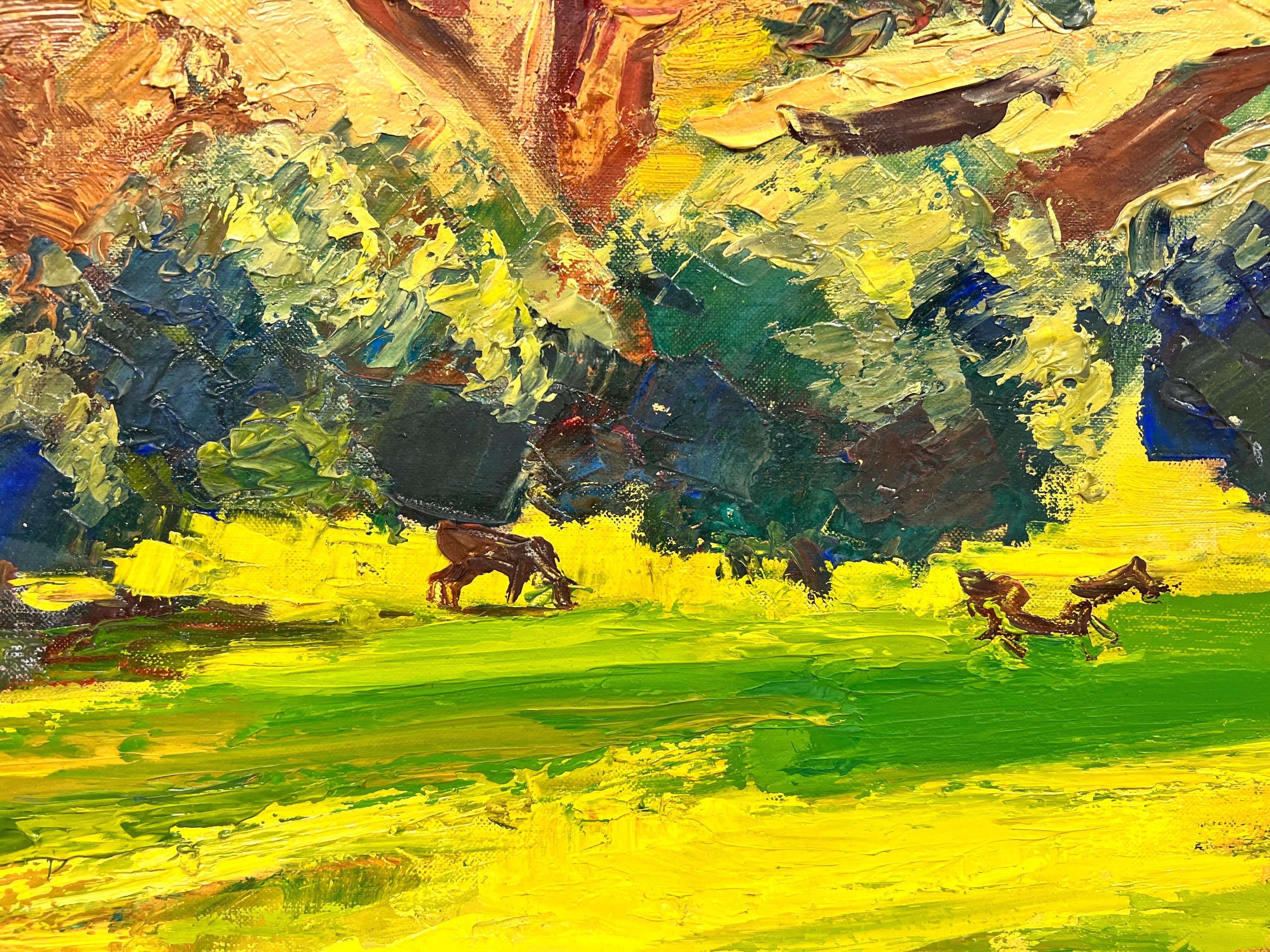 Wild Horses In A French Summer Field Thick Oil Impasto For Sale 7