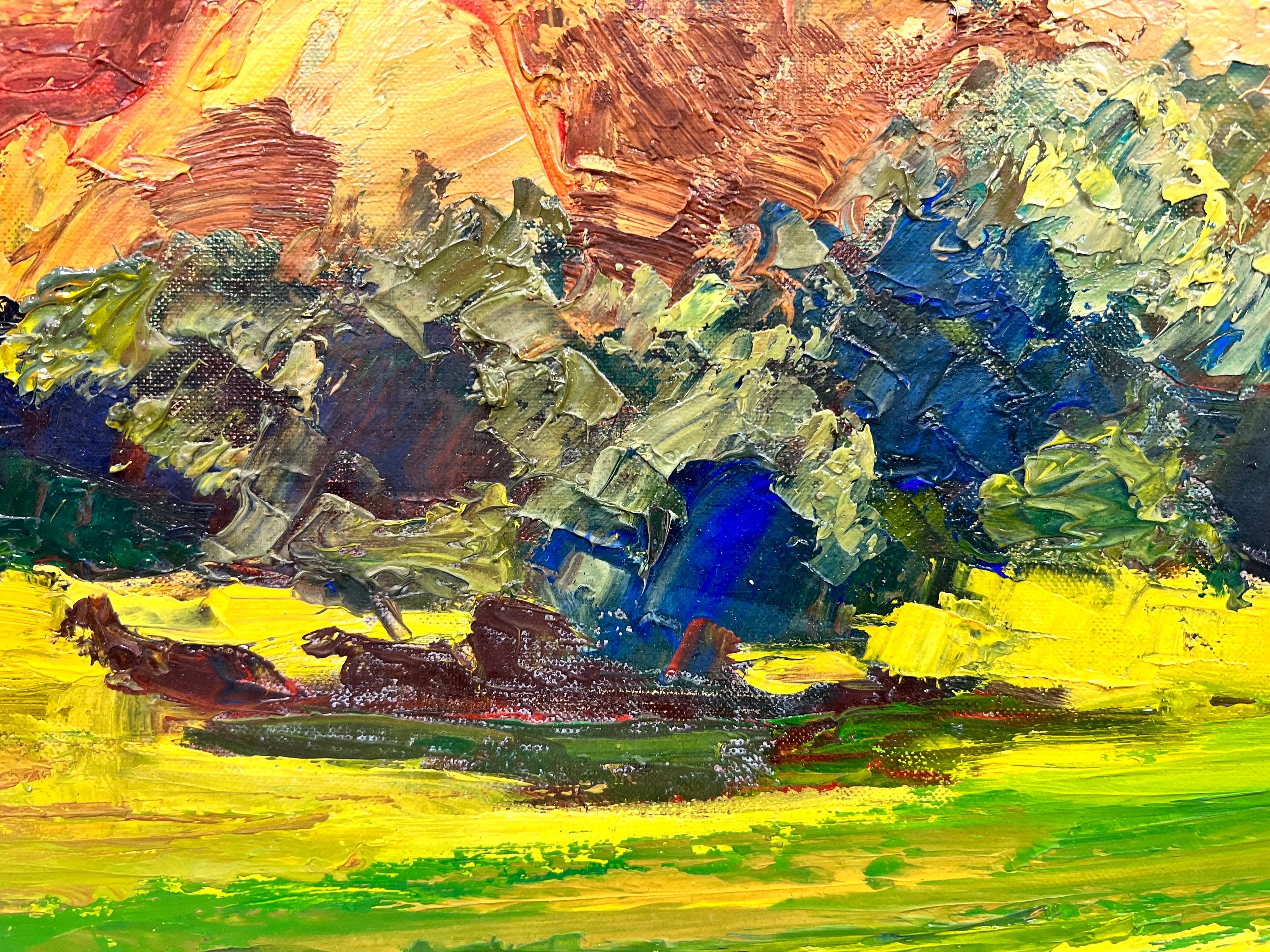 Wildpferde in einem französischen Sommerfeld, dickes Öl Impasto im Angebot 3