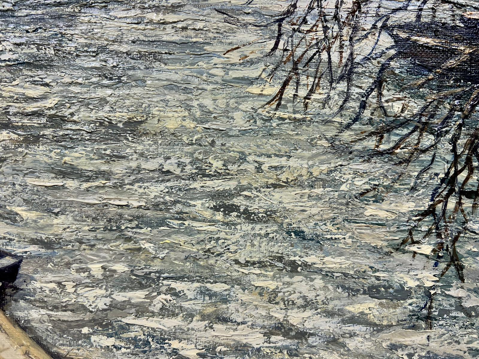 Winter in Paris Along The Seine, Franzsisch-Post-impressionistischer  Signiertes l (Beige), Landscape Painting, von Josine Vignon