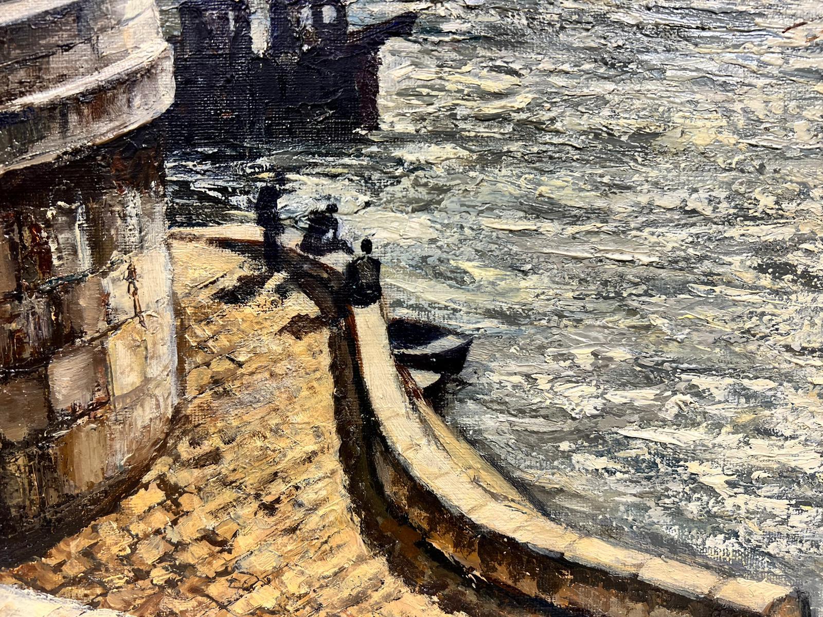 Winter In Paris Along The Seine French Post Impressionist  Signed Oil  For Sale 1