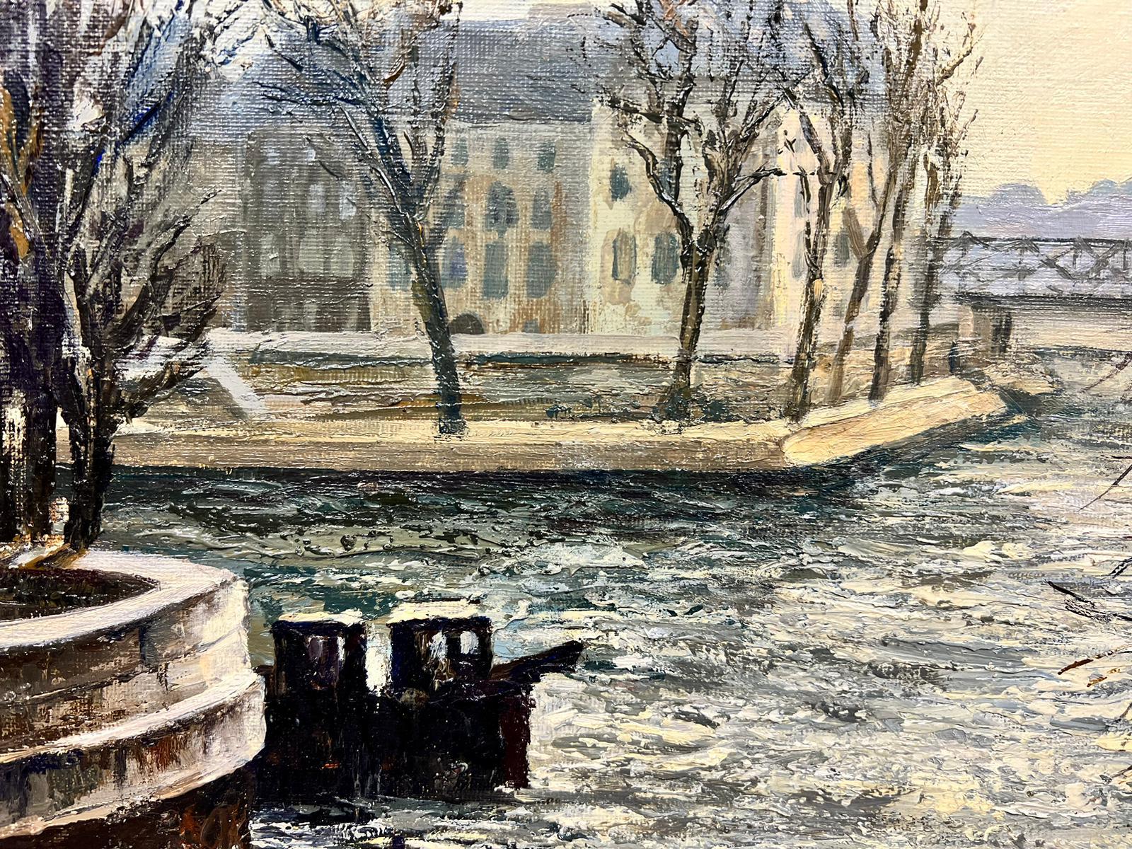 Winter In Paris Along The Seine French Post Impressionist  Signed Oil  For Sale 2