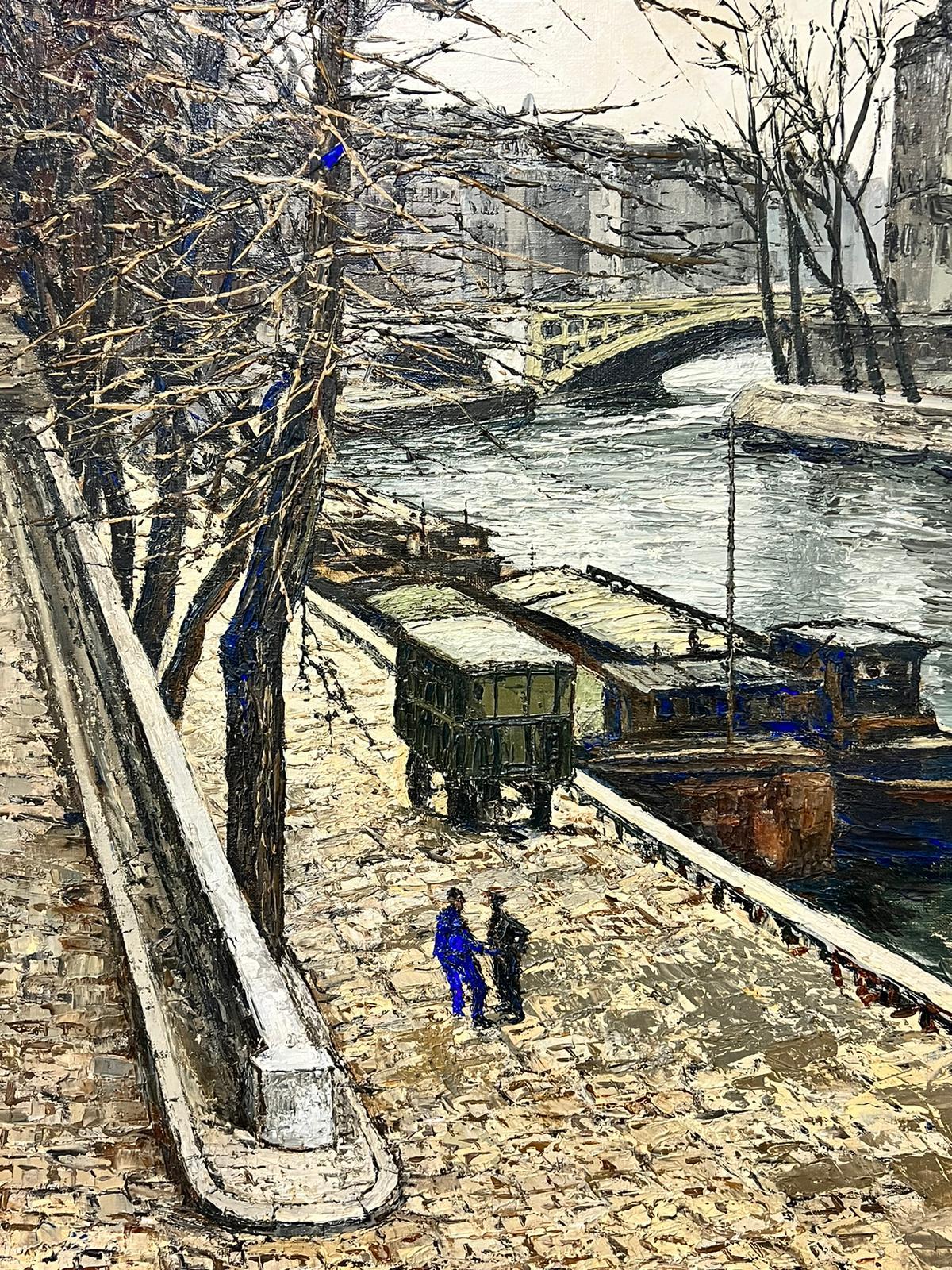 Winter in Paris Banks of the River Seine Huge 1960’s French Signed Oil  - Painting by Josine Vignon