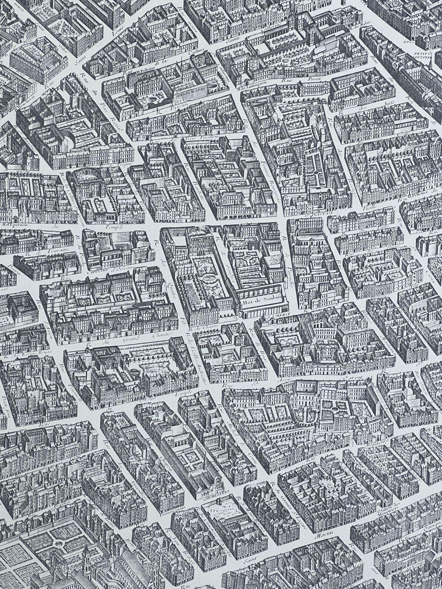 Vintage Black and White Ariel View Map Of Paris 1