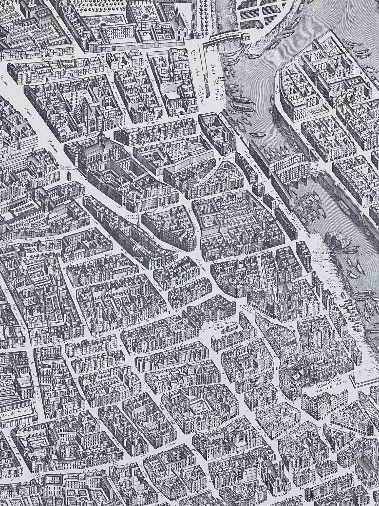 Vintage Black and White Ariel View Map Of Paris 2