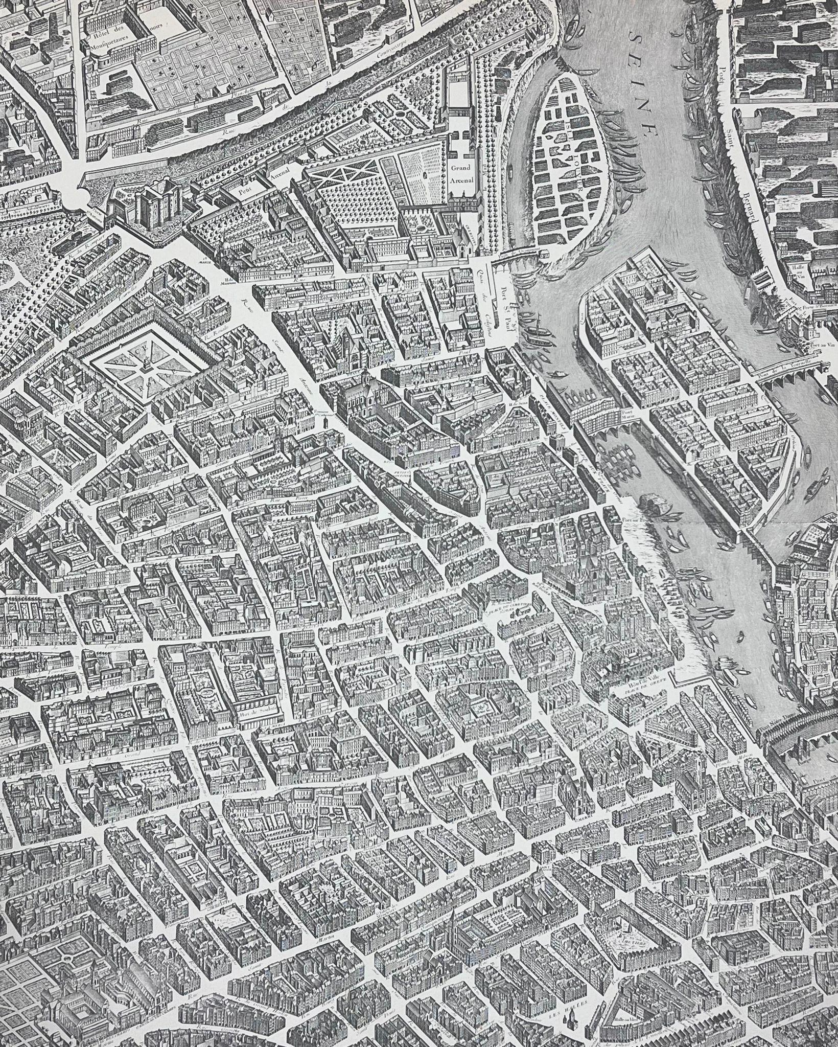 Josine Vignon Landscape Print - Vintage Black and White Ariel View Map Of Paris