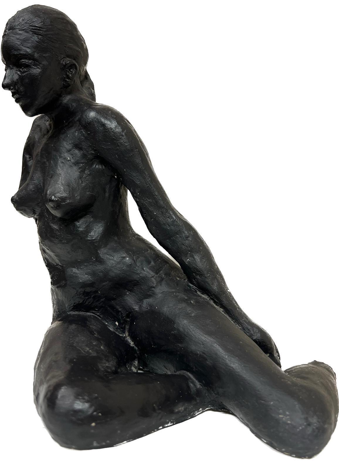 Josine Vignon Still-Life Sculpture - Fine 1950's French Expressionist Sculpture in Clay Nude Lady Model  c.1950's