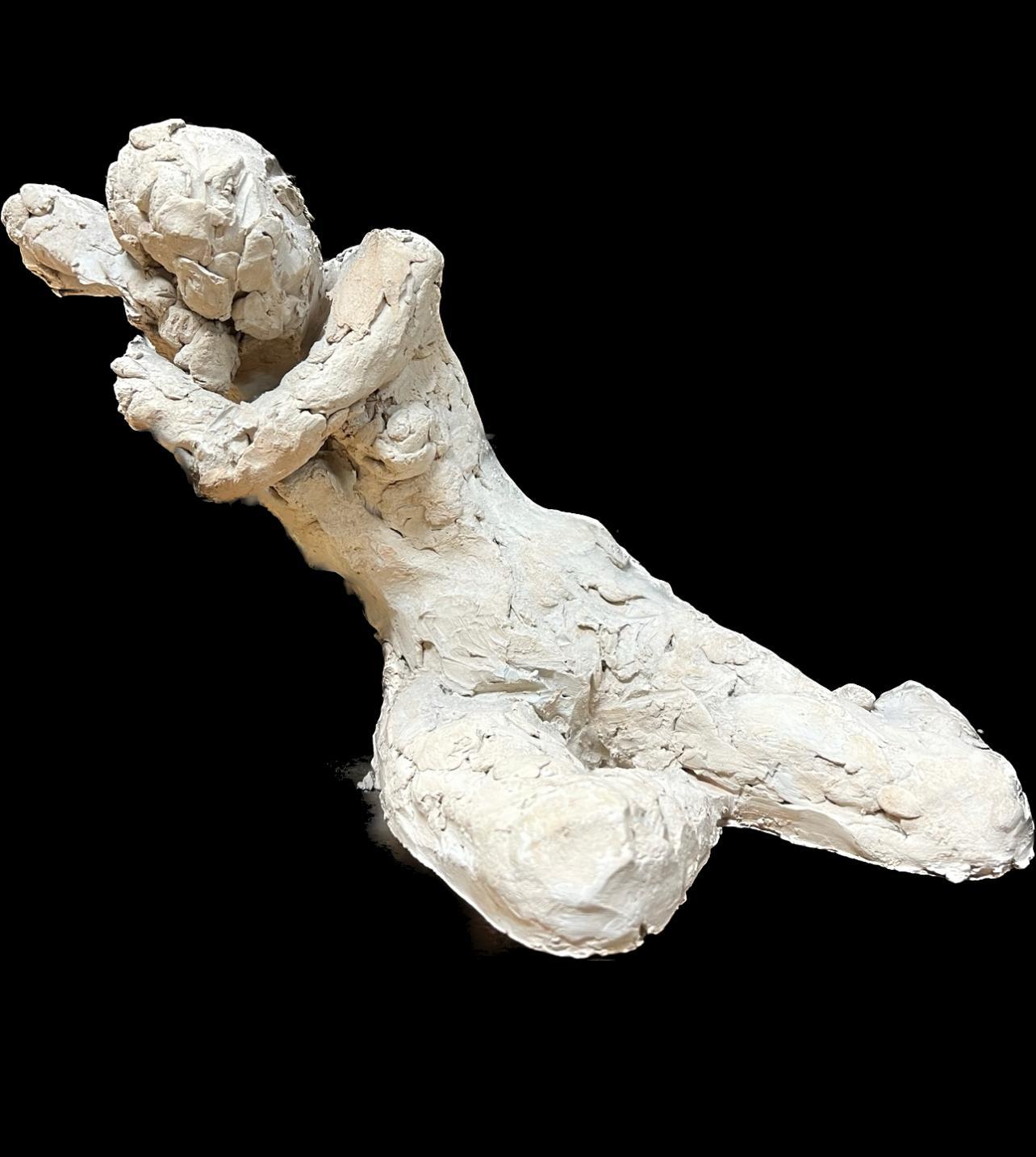 Josine Vignon Nude Sculpture - Fine 1950's French Expressionist Sculpture in Clay Nude Lady Model