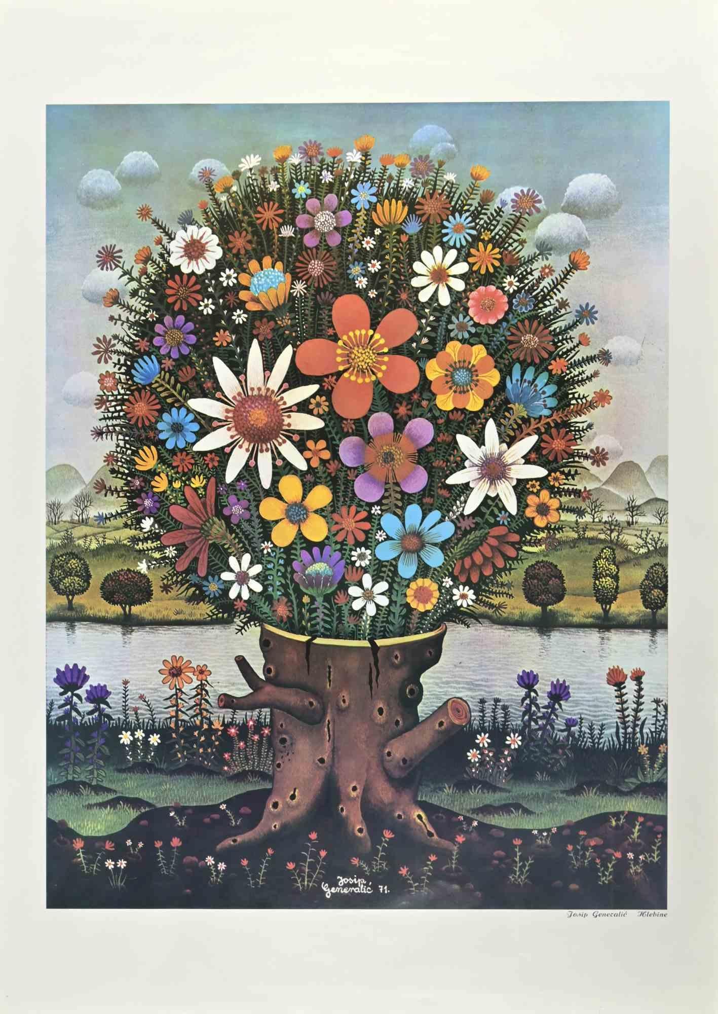 Fleurs - Offset et lithographie d'après Josip Generalic - 1971