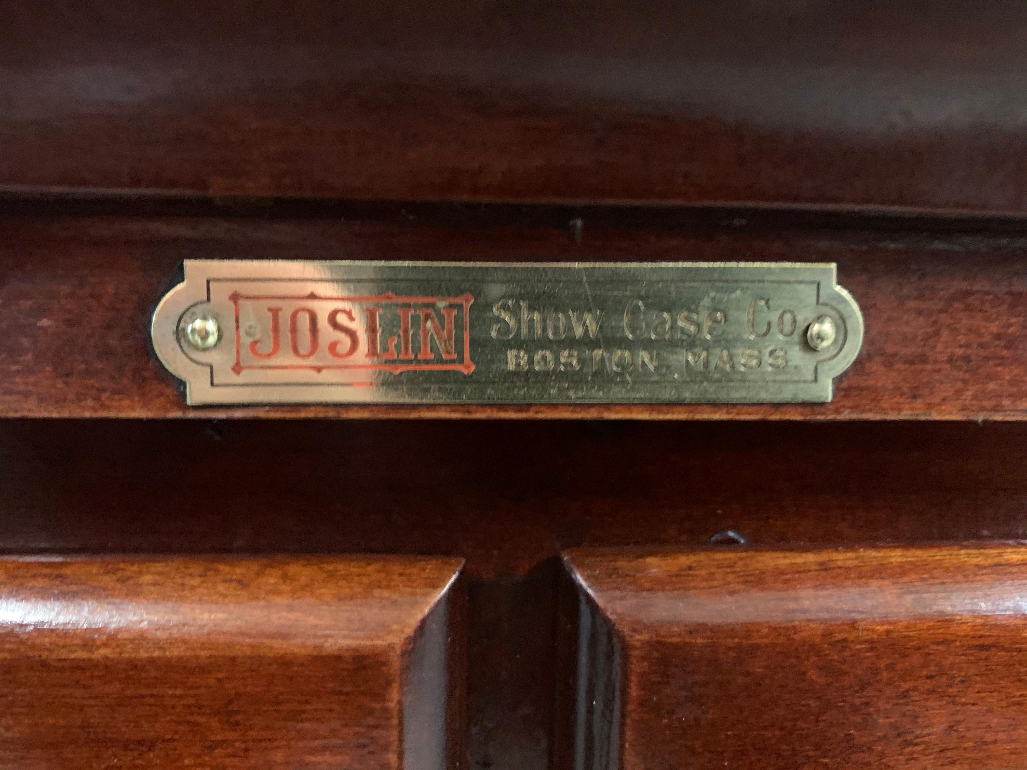 Nickel Display Cabinet-Glass, Brass & Mahogany by The Joslin Showcase Company of Boston For Sale