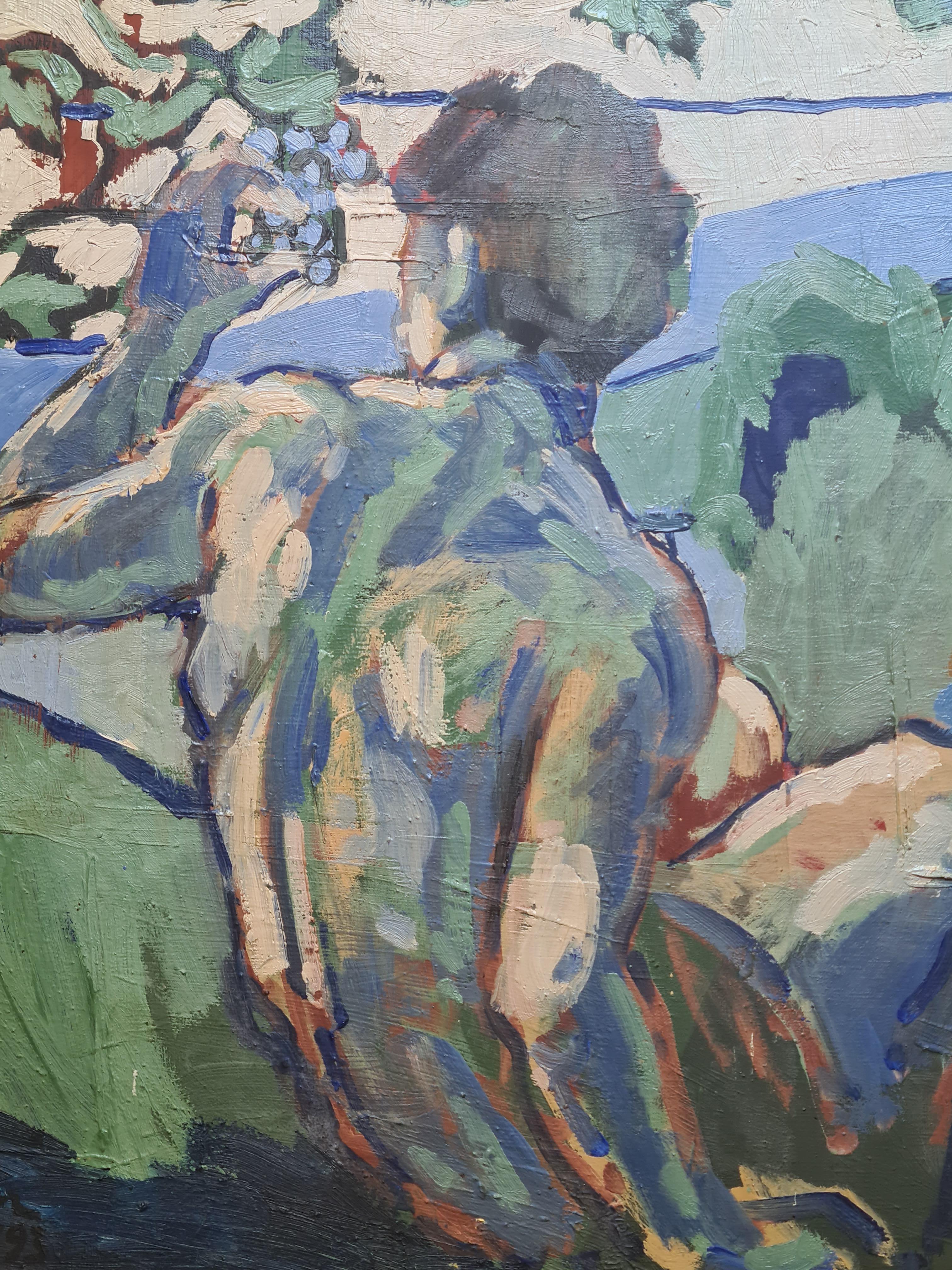 Nudo maschile in un ambiente rurale idilliaco, Adams - Painting Moderno di Josquin Pouillon