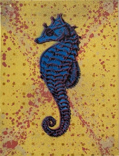 Cavalluccio marino blu su oro