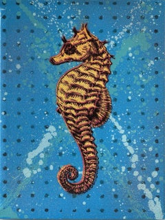Gold Seahorse on Blue