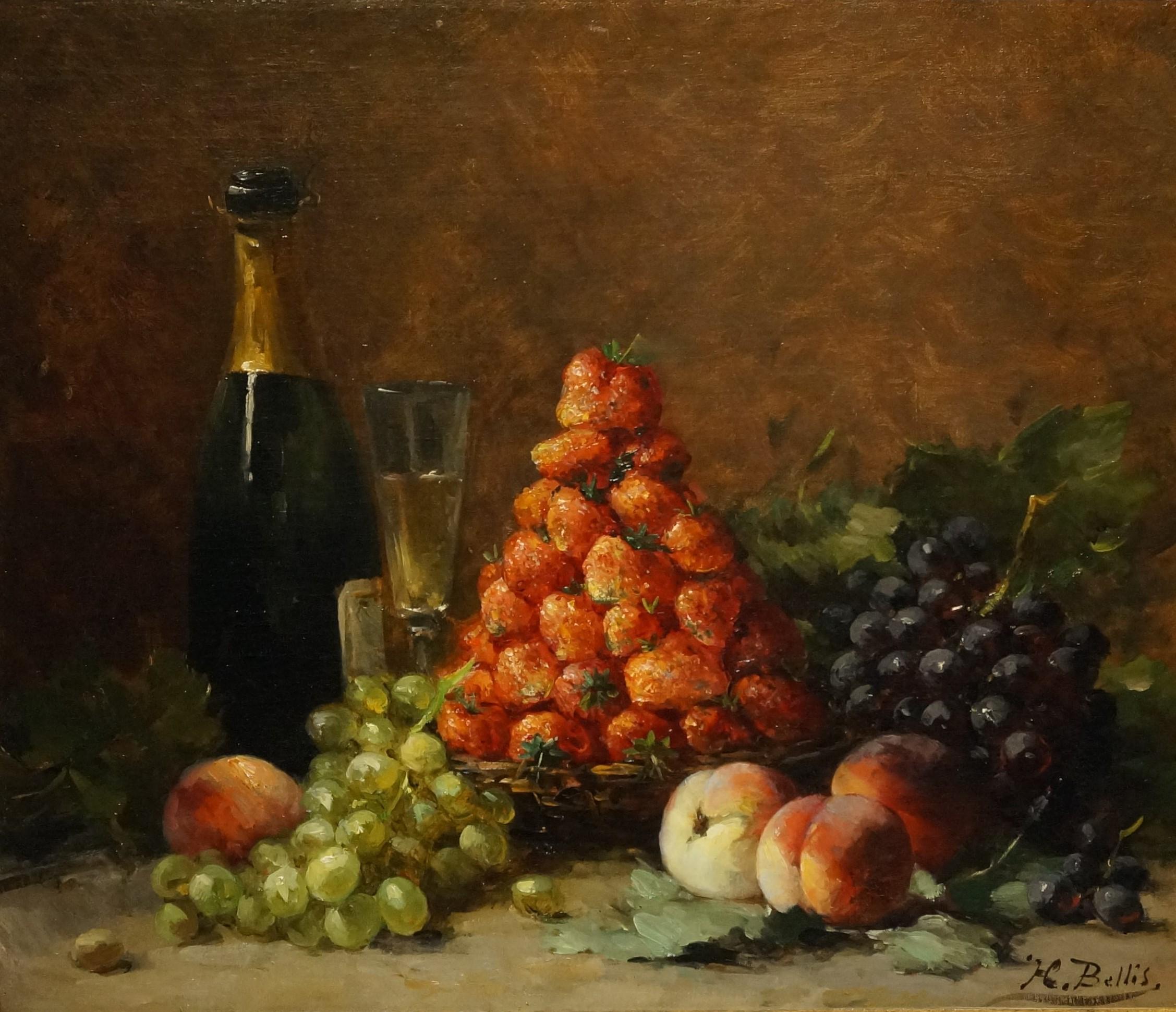 Josse-Lambert “Hubert” Bellis Still-Life Painting - Still Life with strawberries and champagne