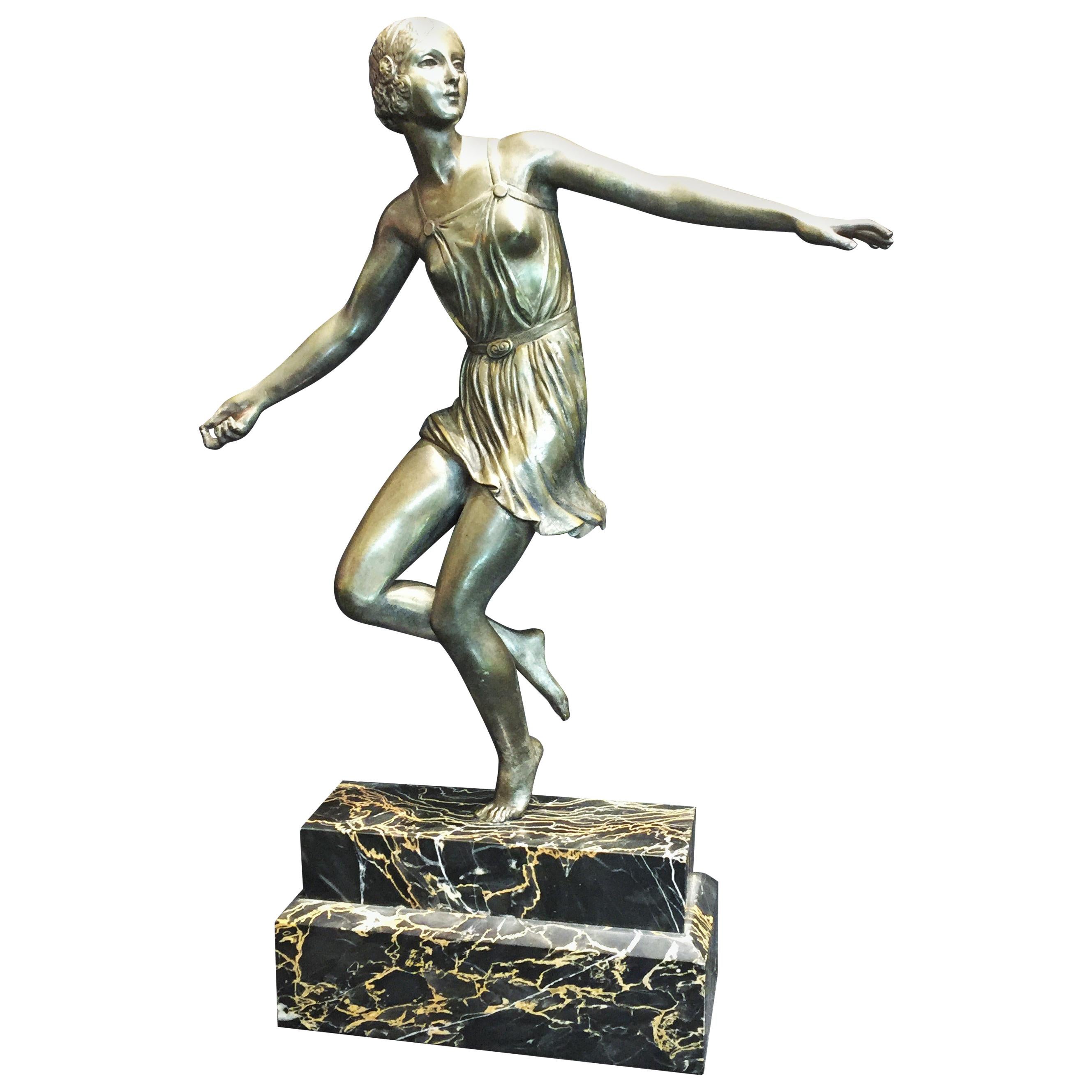 Josselin, French Art Deco Semi-Nude Erotic Female Dancer Bronze Sculpture, 1920s
