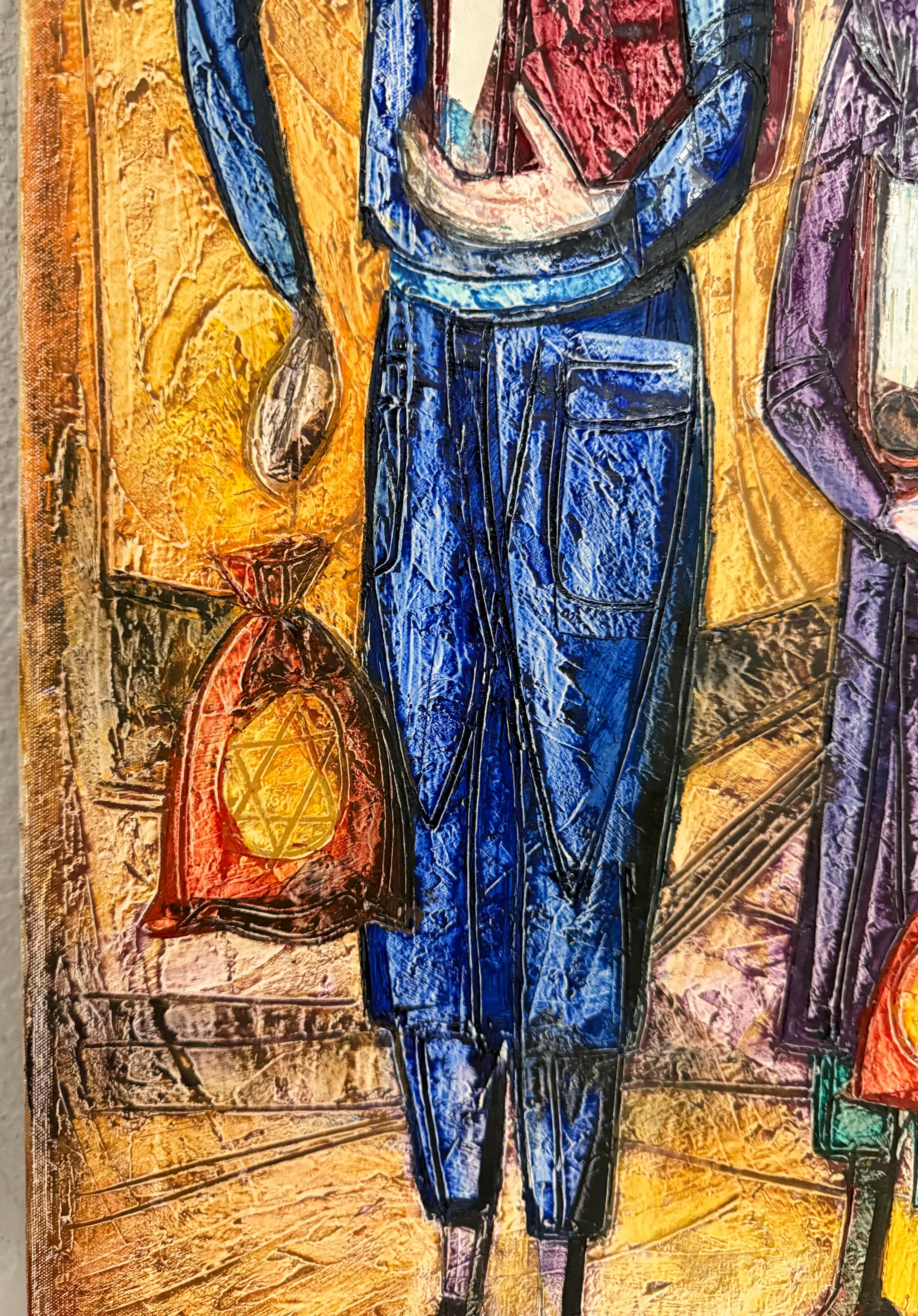 Jérusalem Famille hassidique Peinture à l'huile Israeli Judaica Yossi Stern Bezalel School en vente 1