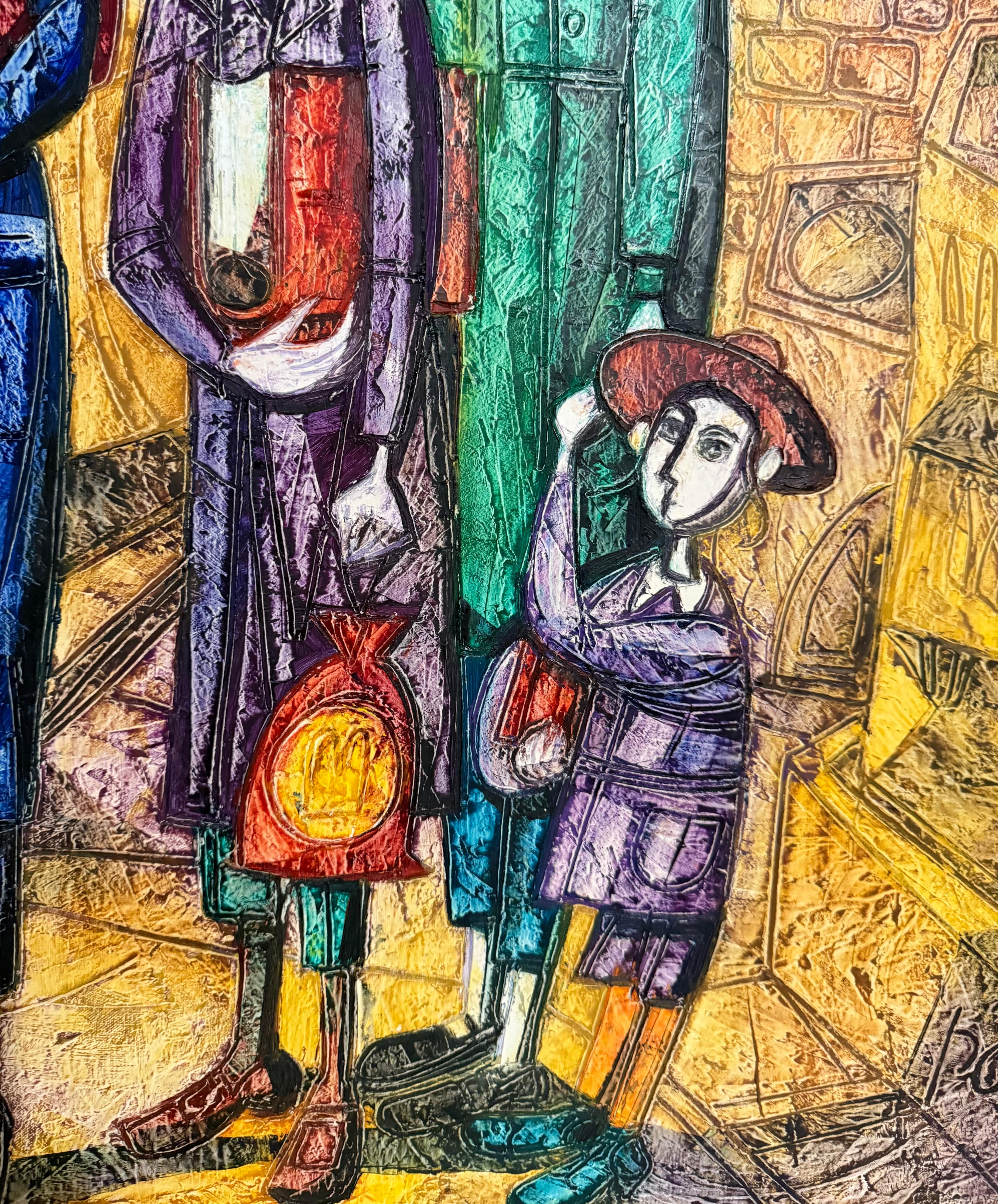 Jérusalem Famille hassidique Peinture à l'huile Israeli Judaica Yossi Stern Bezalel School en vente 3