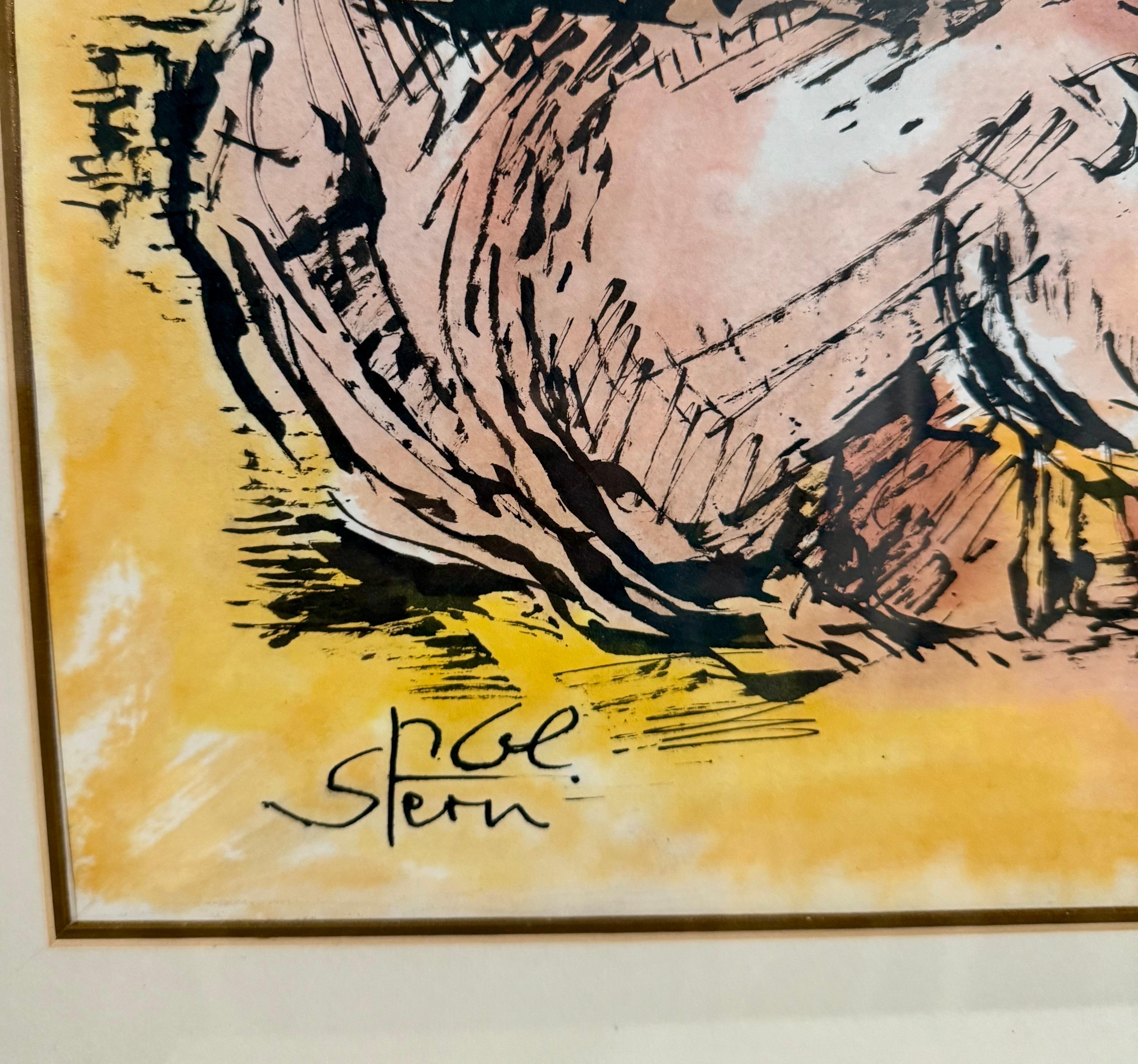 Peinture de scène de paysage murale de la vieille ville de Jérusalem, judaïque - Painting de Jossi Stern