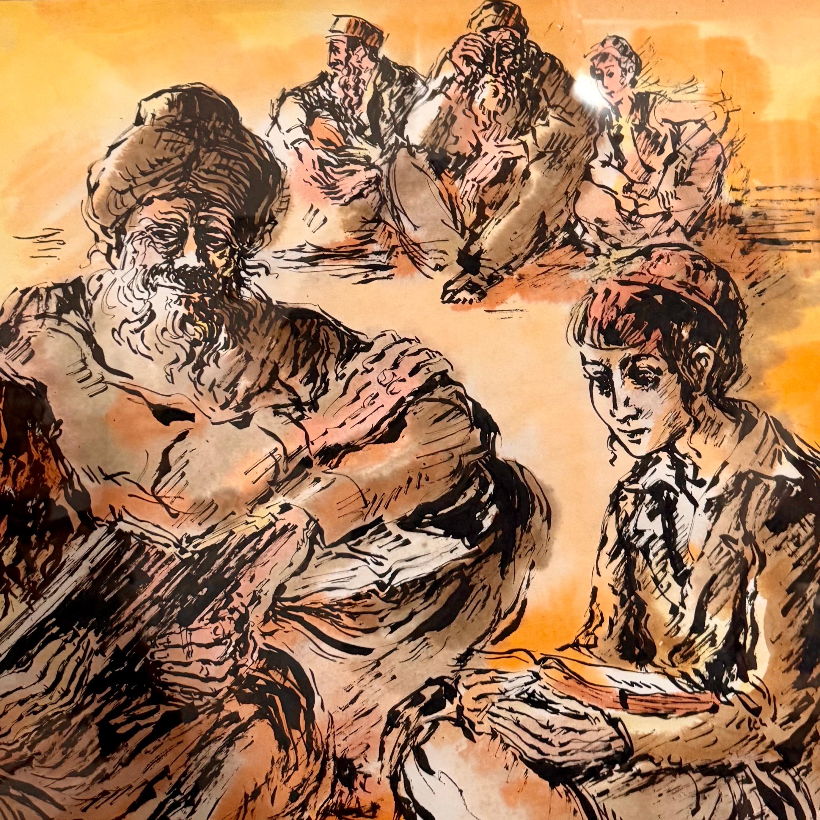 Peinture de scène de paysage murale de la vieille ville de Jérusalem, judaïque - Moderne Painting par Jossi Stern