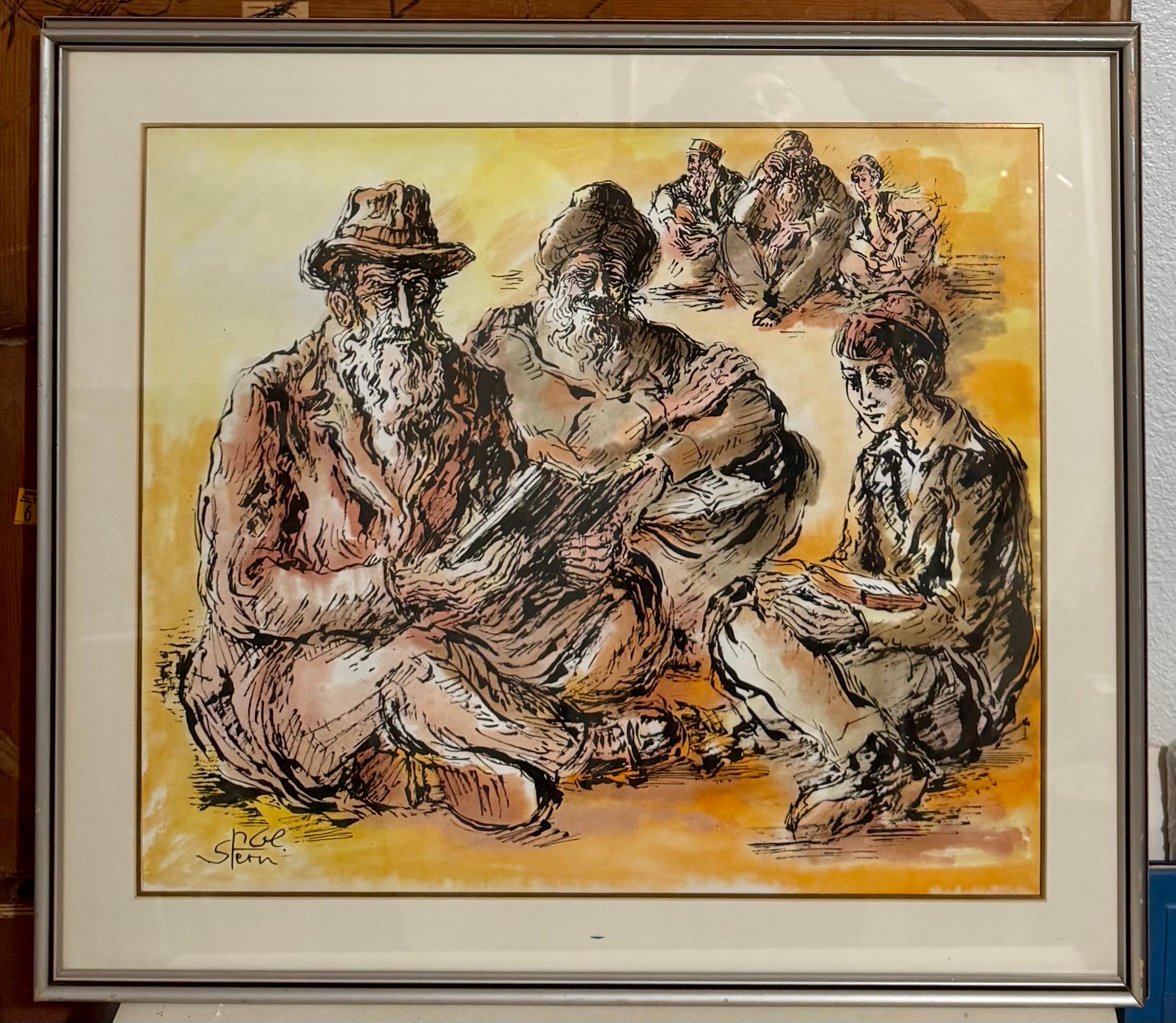 Peinture de scène de paysage murale de la vieille ville de Jérusalem, judaïque - Marron Figurative Painting par Jossi Stern