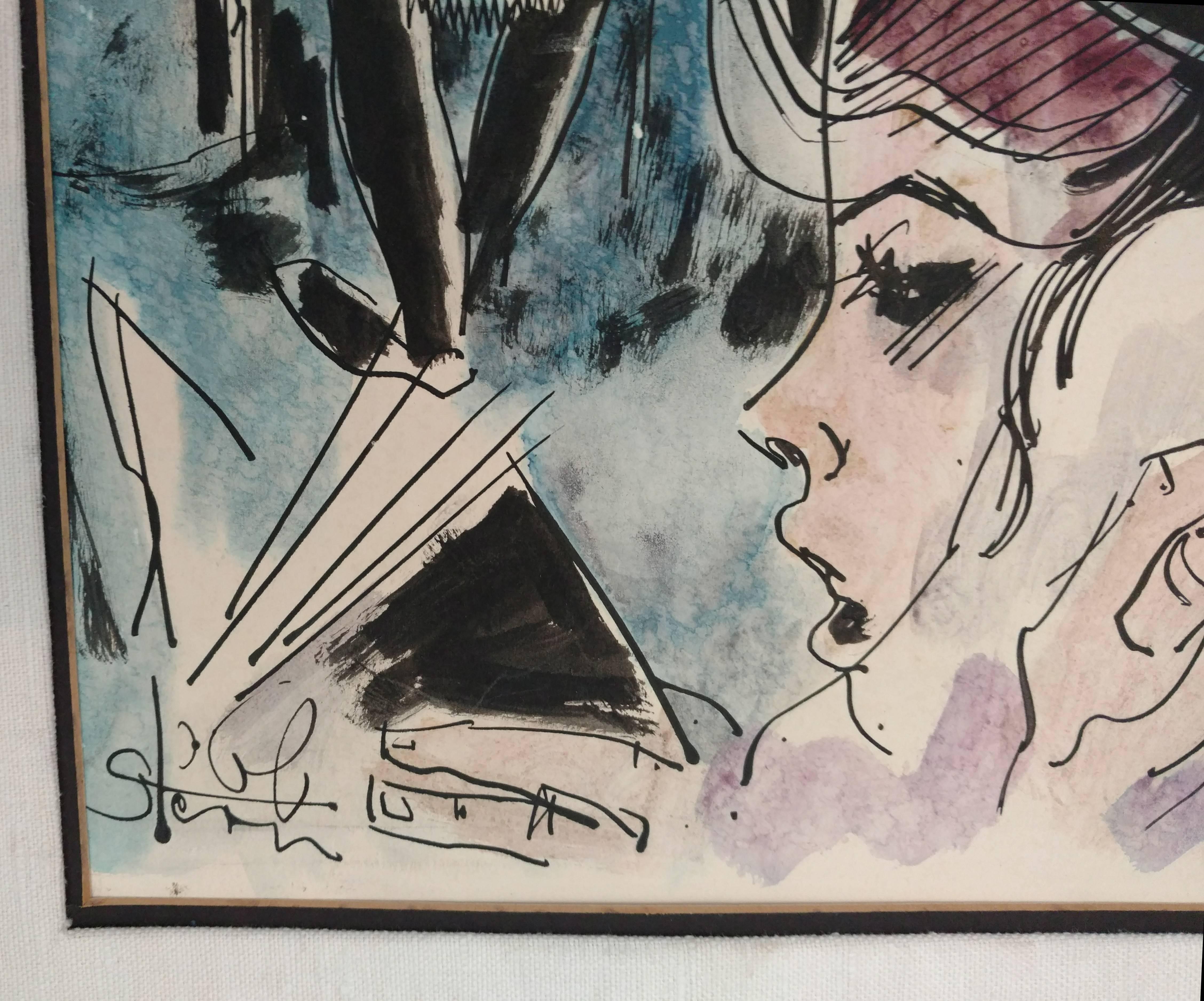 Rabbin en prière, Mur occidental, Jérusalem Scène de Bar Mitzva, Judaïca - Moderne Painting par Jossi Stern