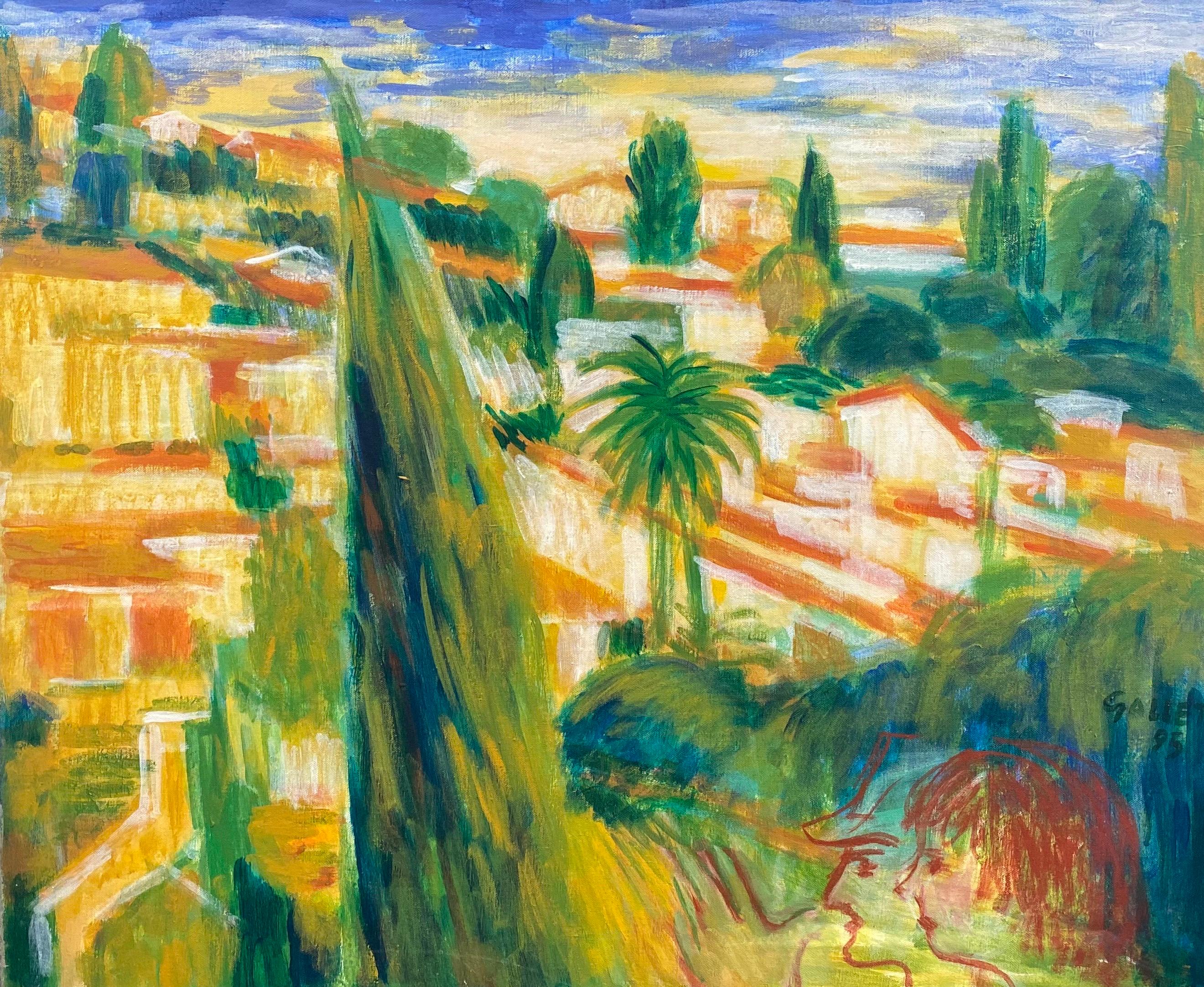 Jostne Gallet Landscape Painting - St. Paul de Vence South of France, Large French Oil Painting Bright Colors