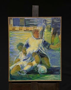 Josyne Gallet French Rugby Match Oil Painting Sports Figures Signed