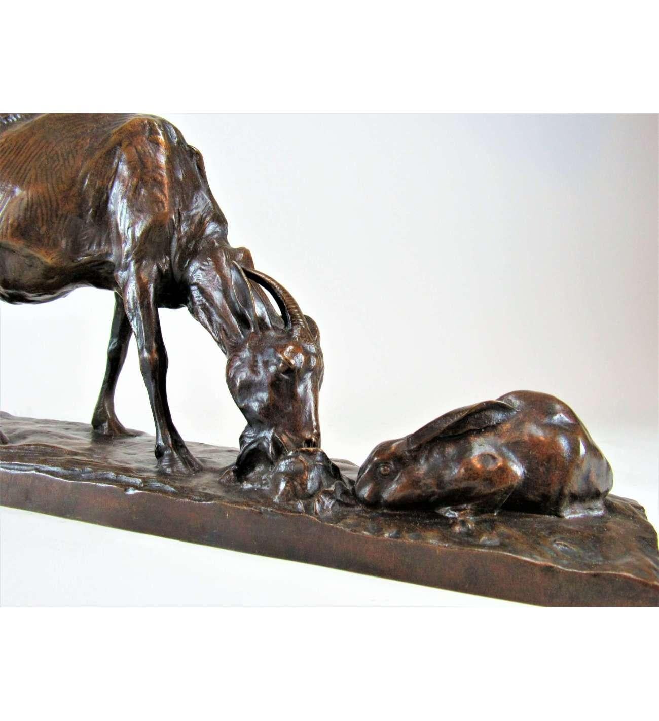 Josuë Dupon — 1864-1935, Bronze cast + Goat and Rabbit For Sale 4