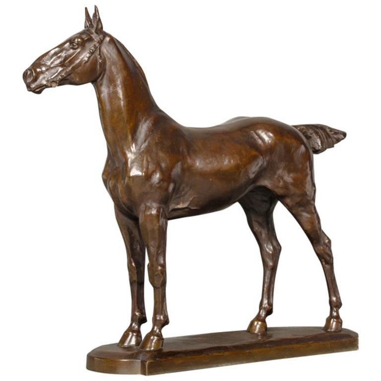 A beautiful large bronze sculpture of a proud standing mare. Old sand cast created during the artist Josuë Dupon's lifetime. 
 
Josuë Dupon (also Josué or Josue Dupon) was a Flemish sculptor and engraver. His work also includes painting and
