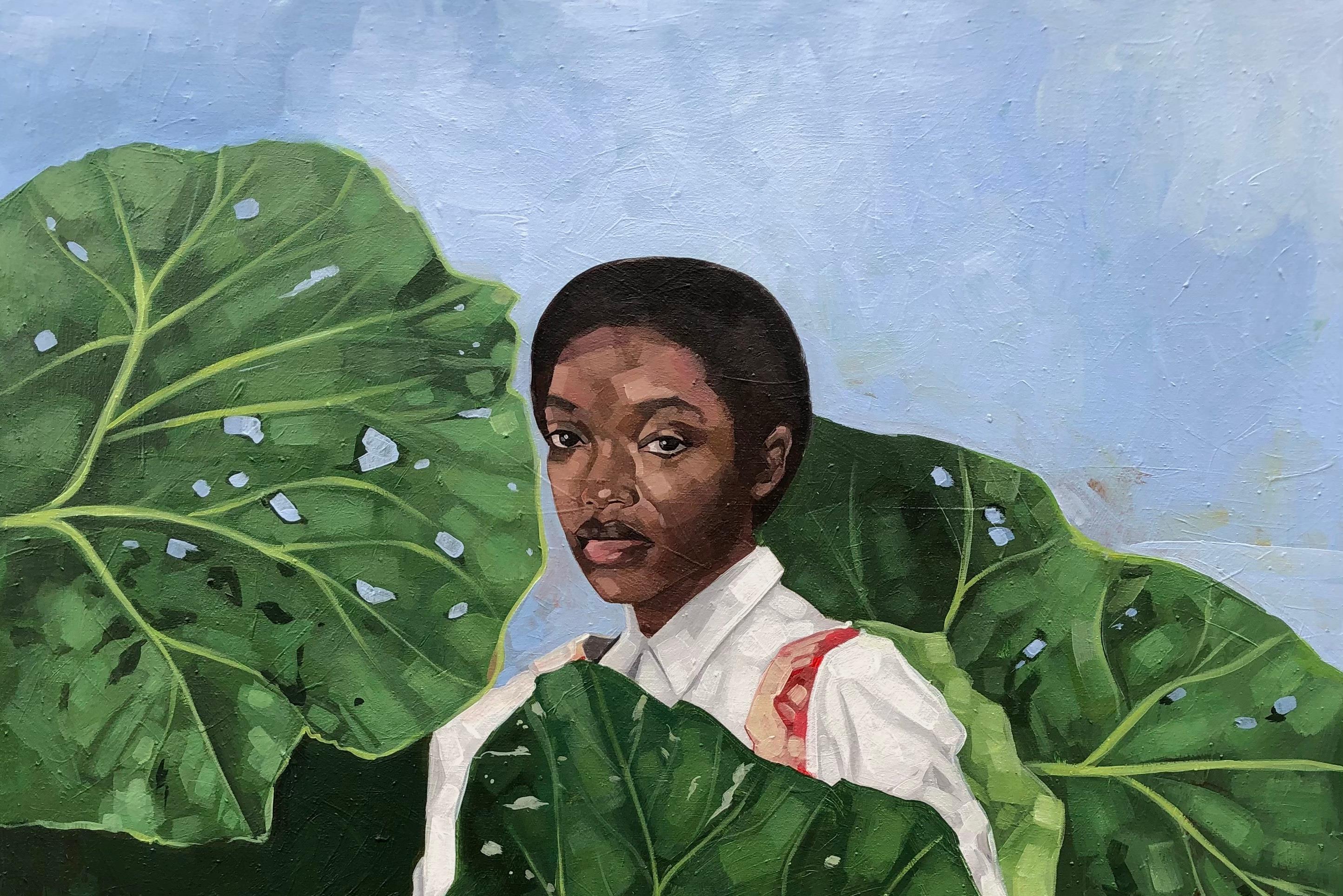 Angelic -21st Century, Contemporary, Figurative Portrait, Woman, Nature, Africa - Painting by Josue M Pierre