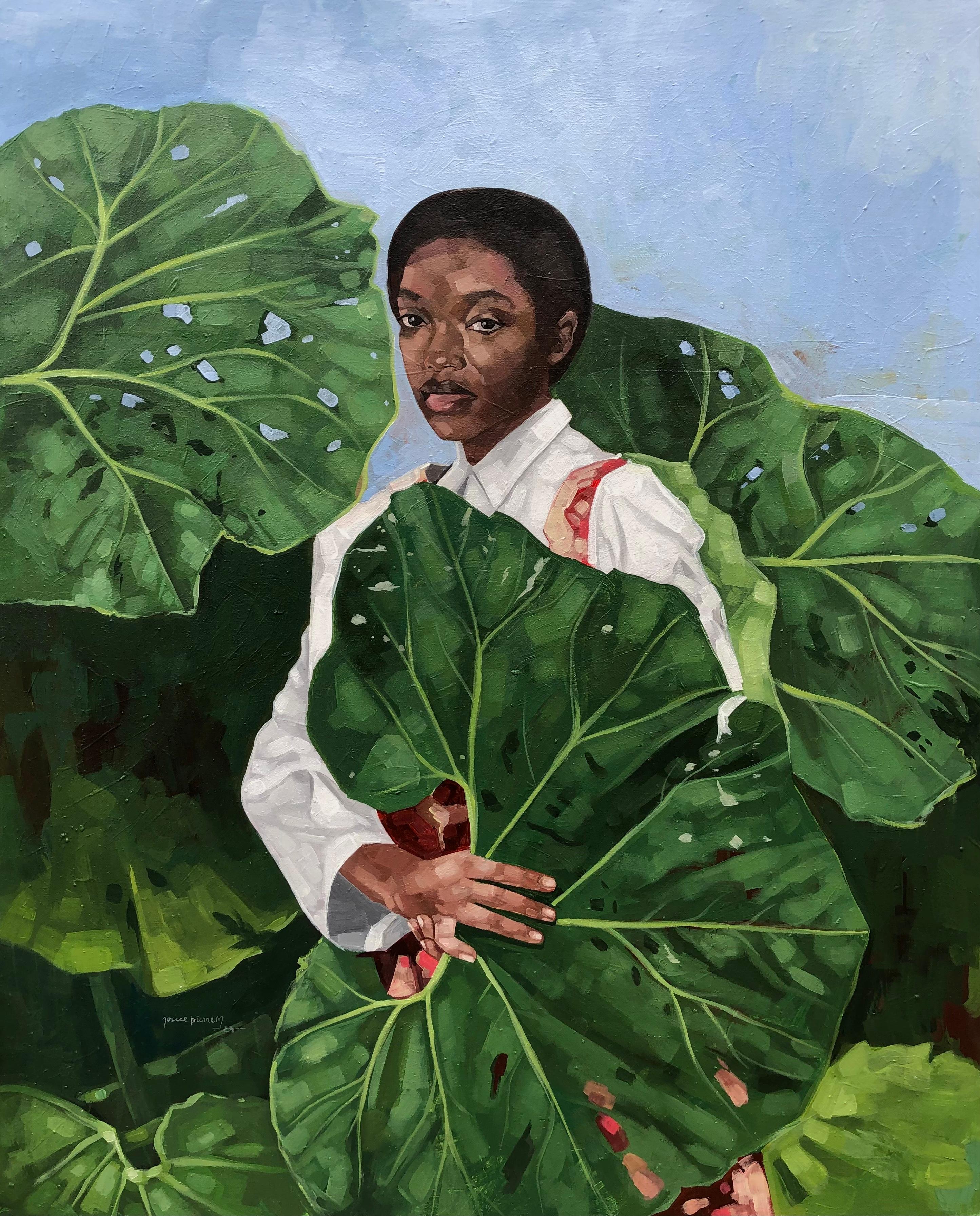 Josue M Pierre Portrait Painting - Angelic -21st Century, Contemporary, Figurative Portrait, Woman, Nature, Africa