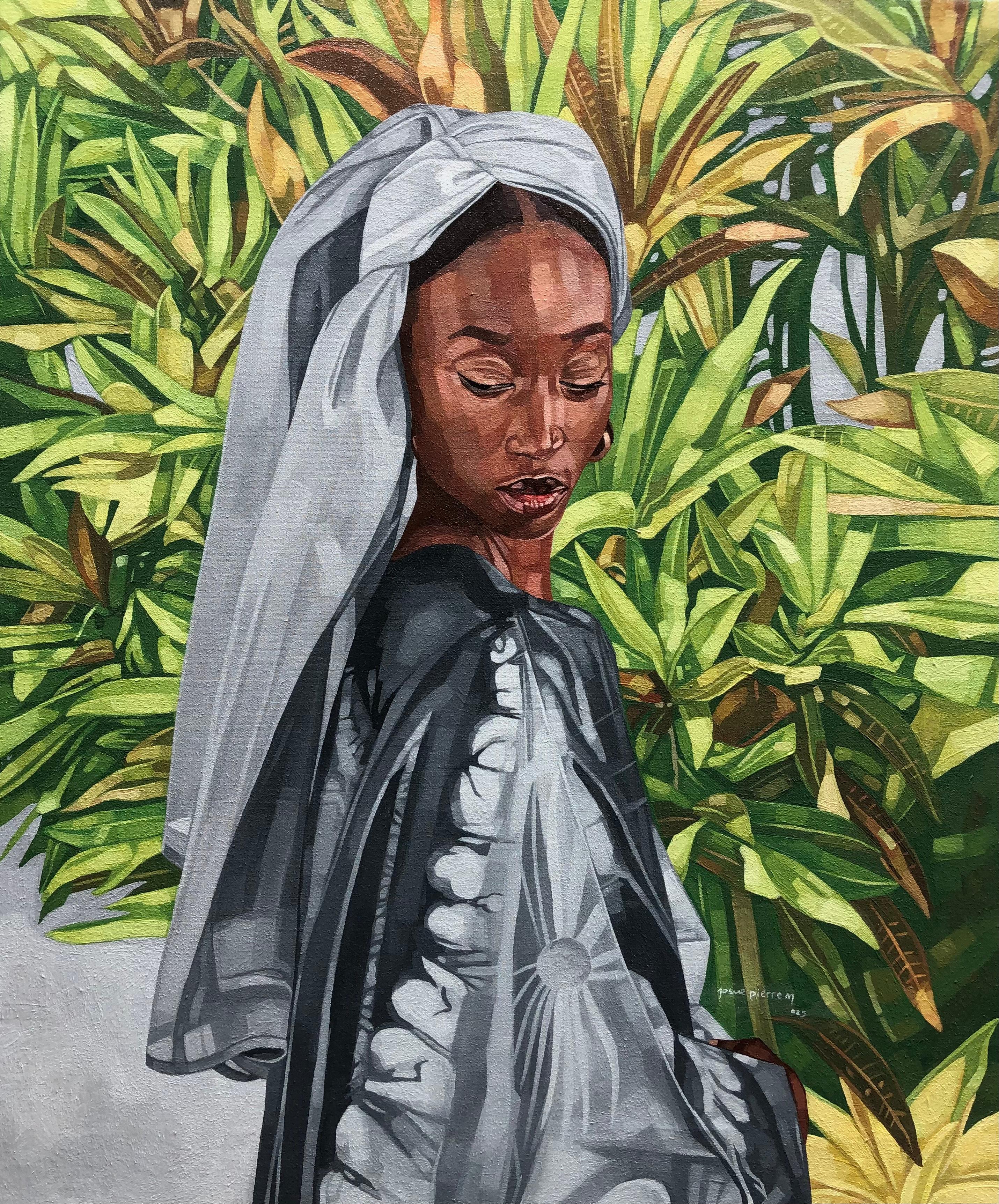 Portrait Painting de Josue M Pierre - Boubou - Siglo XXI, Contemporáneo, Figurativo, Retrato, Plantas, Mujeres, África