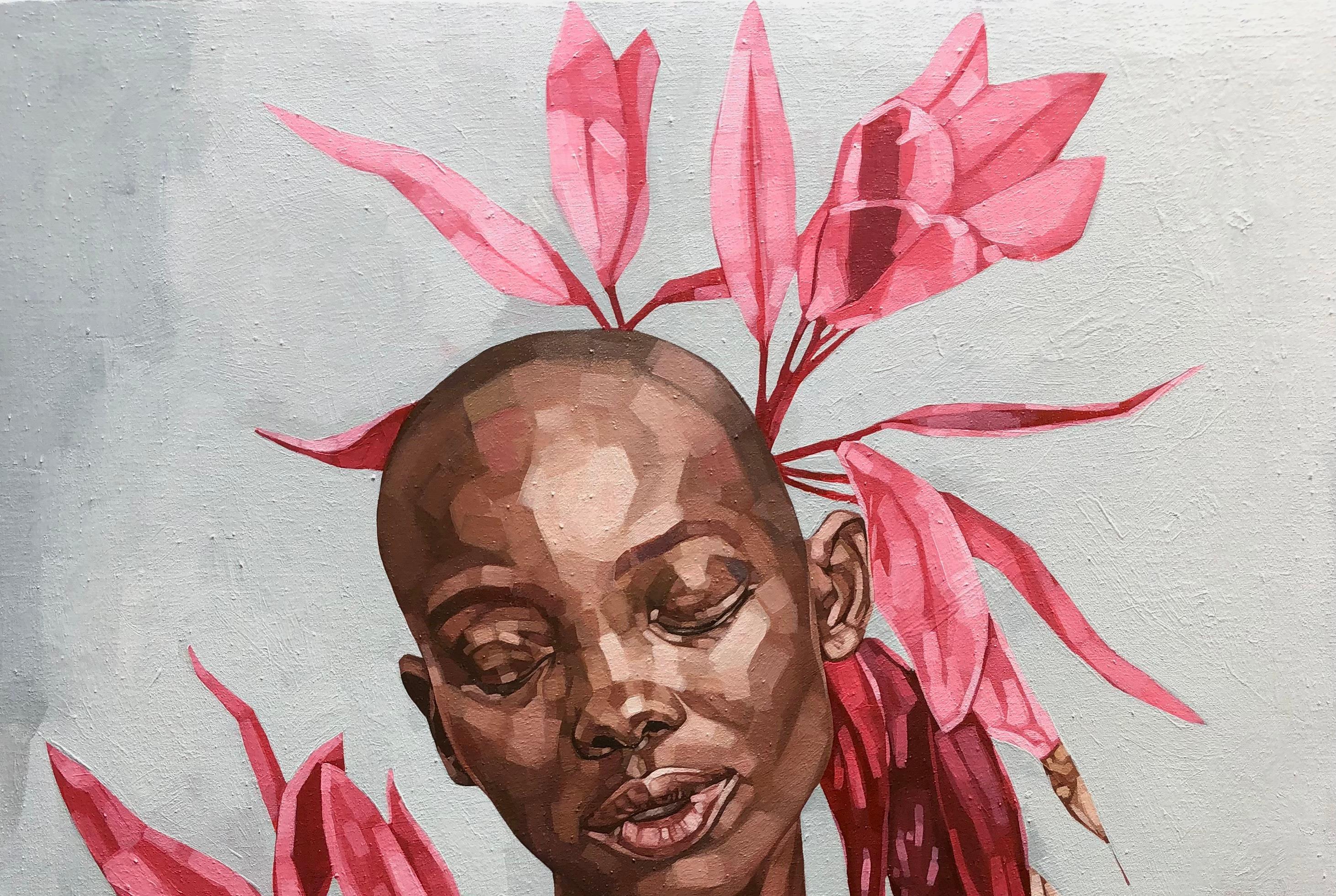 Diosa Siente - Siglo XXI, Contemporáneo, Figurativo, Retrato, Plantas, Mujeres - Painting de Josue M Pierre