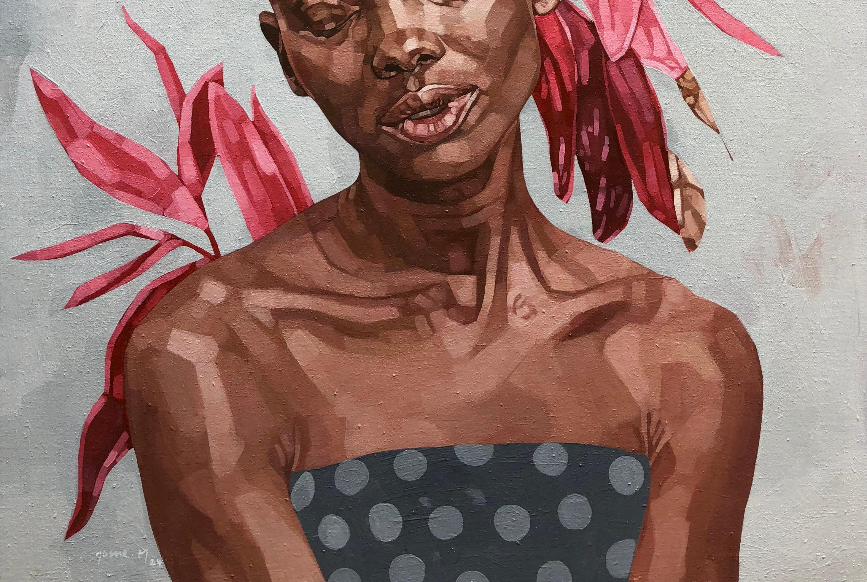 Diosa Siente - Siglo XXI, Contemporáneo, Figurativo, Retrato, Plantas, Mujeres - Painting Expresionista de Josue M Pierre