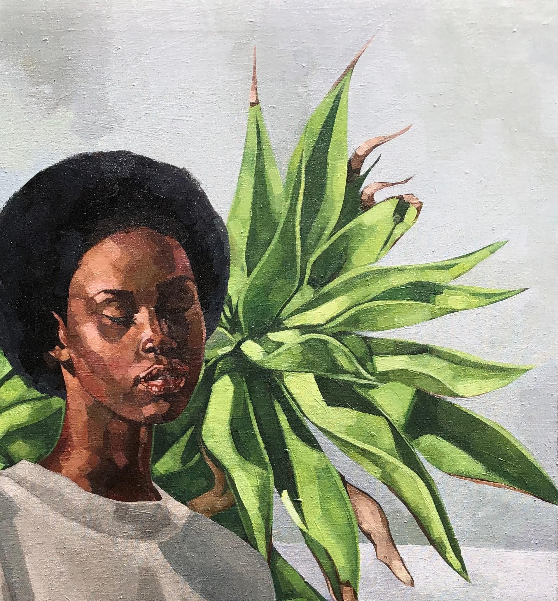 Maya - 21° secolo, Contemporaneo, Ritratto figurativo, Donna con gli occhi chiusi - Painting Espressionista di Josue M Pierre