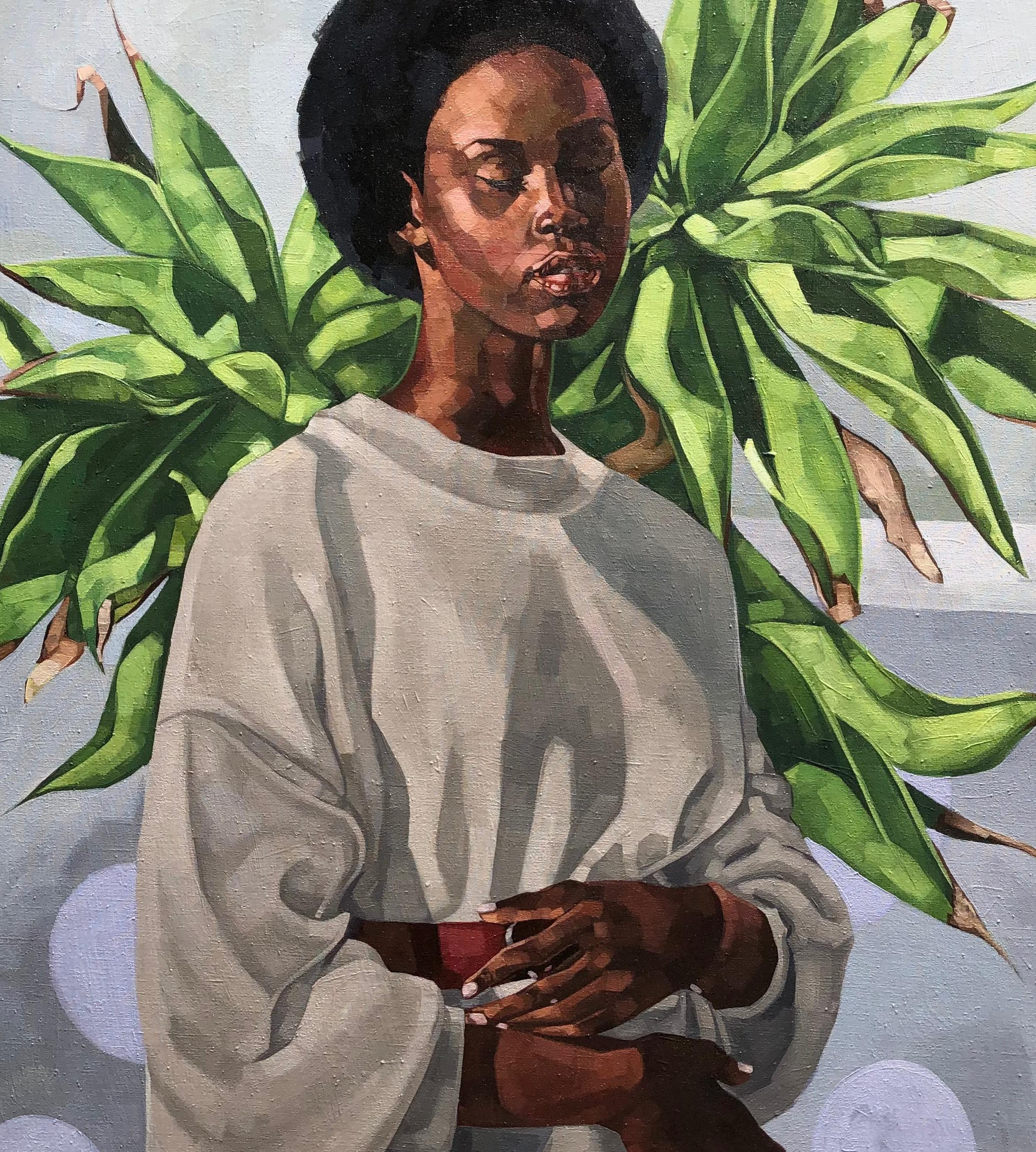 Maya - 21° secolo, Contemporaneo, Ritratto figurativo, Donna con gli occhi chiusi in vendita 1