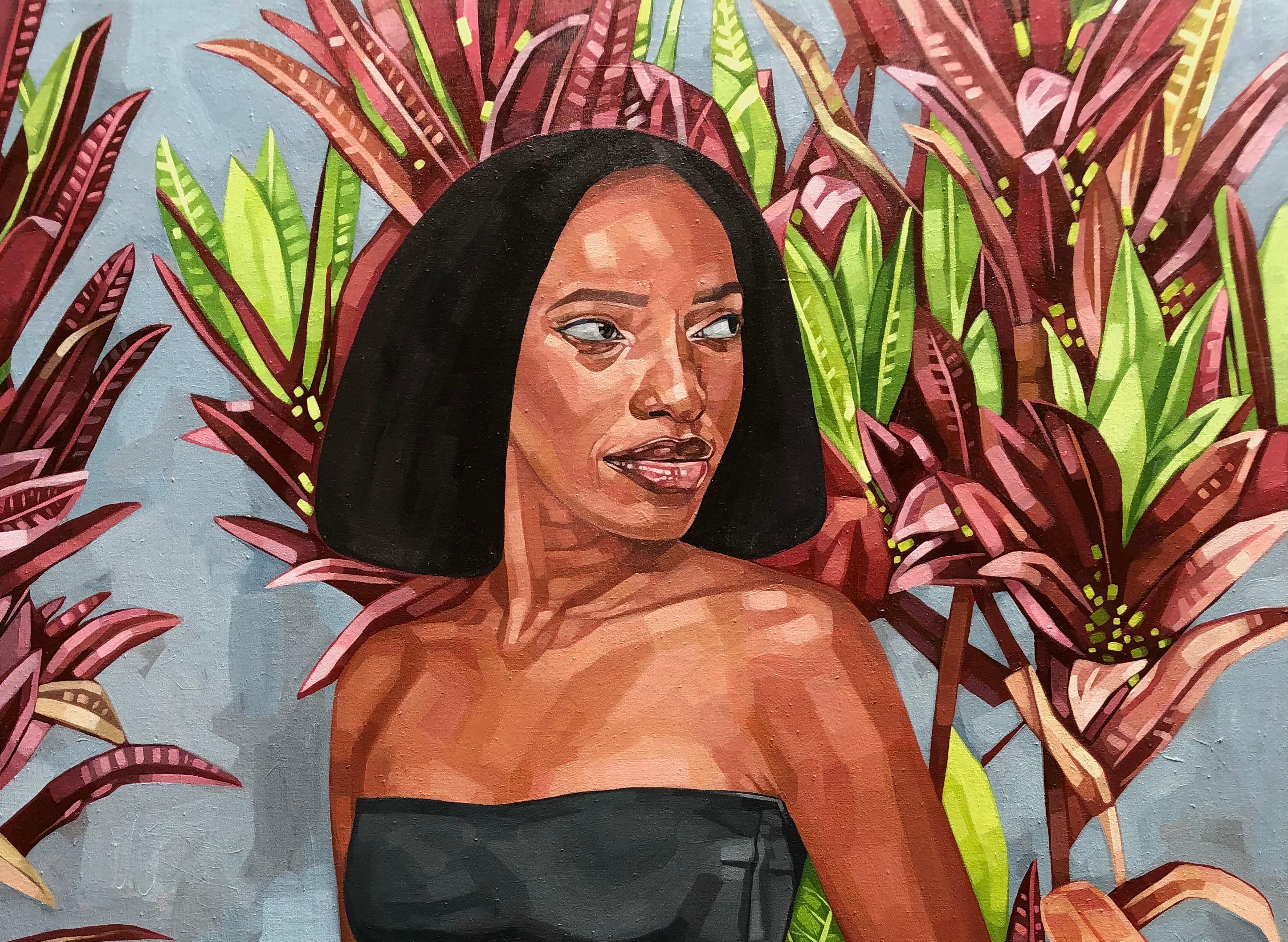 Simple Times - Siglo XXI, Contemporáneo, Figurativo, Retrato, Plantas, Mujeres - Painting de Josue M Pierre